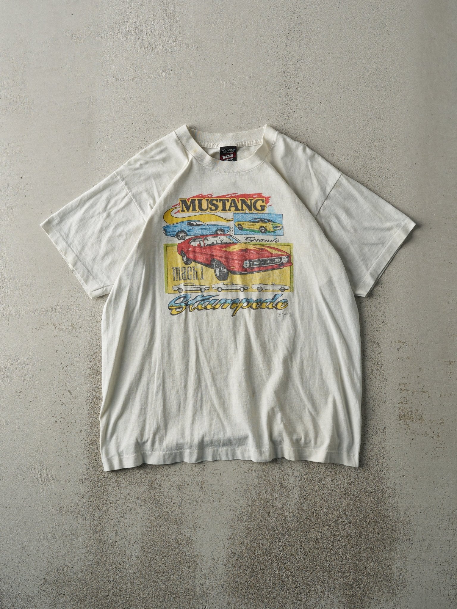 Vintage 80s White Ford Mustang Stampede Single Stitch Tee (M)