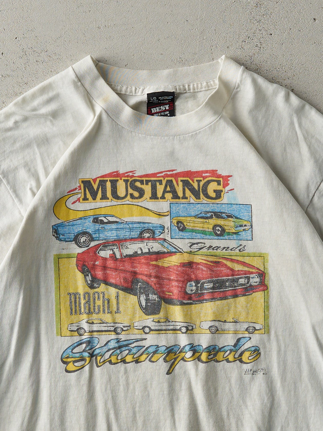 Vintage 80s White Ford Mustang Stampede Single Stitch Tee (M)