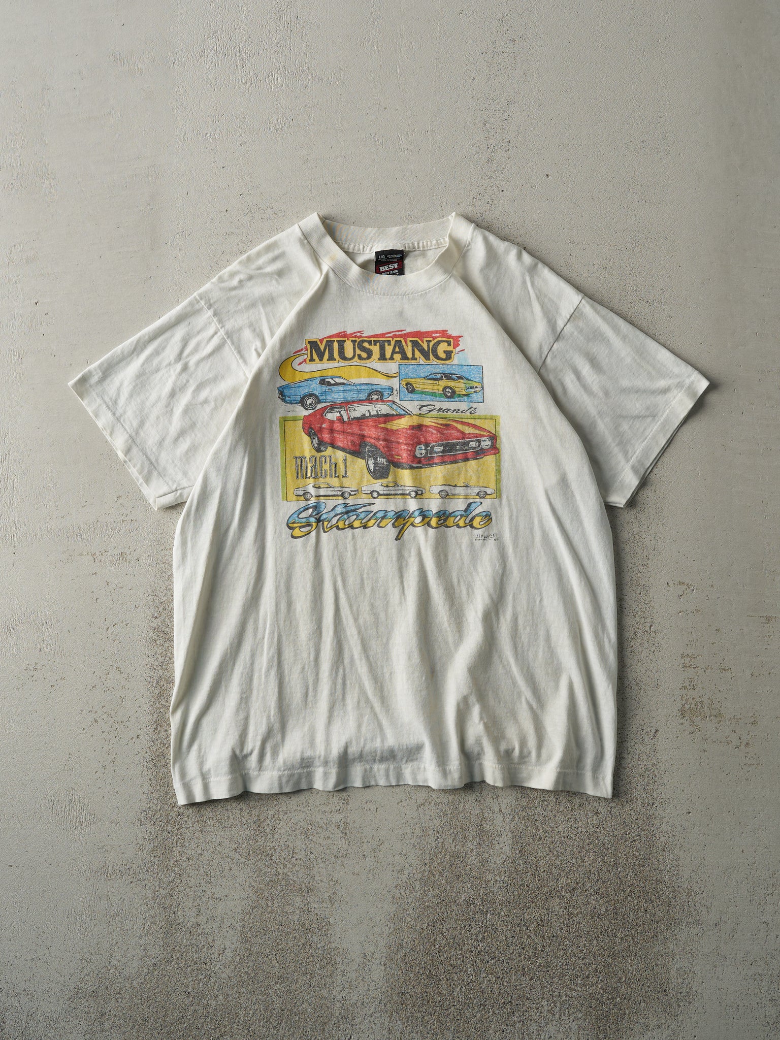 Vintage 80s White Ford Mustang Stampede Single Stitch Tee (M)