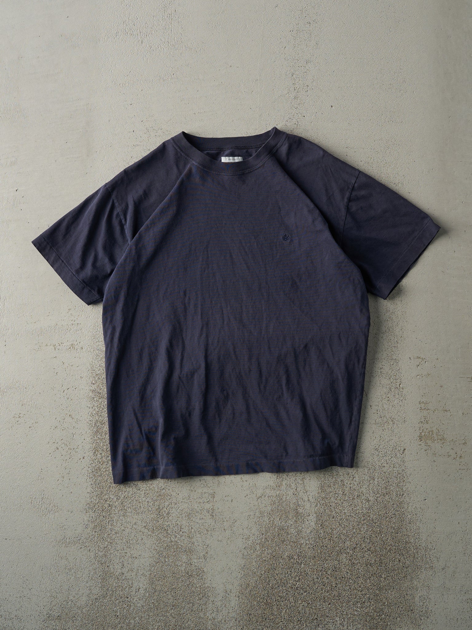 Vintage 90s Navy Blue Embroidered Logo Tee (M)