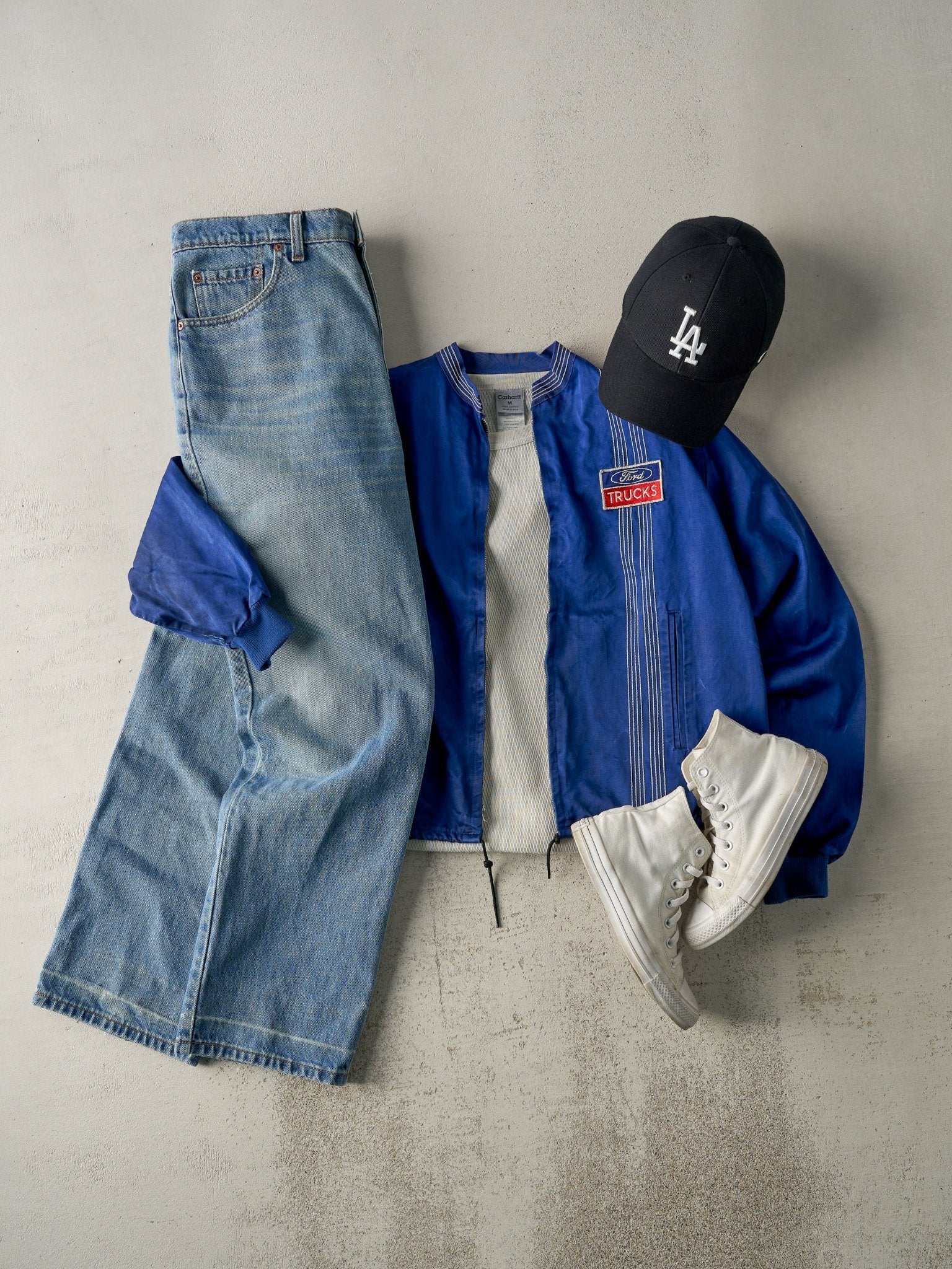 Vintage 70s Blue Ford Trucks Zip Up Work Jacket (M)