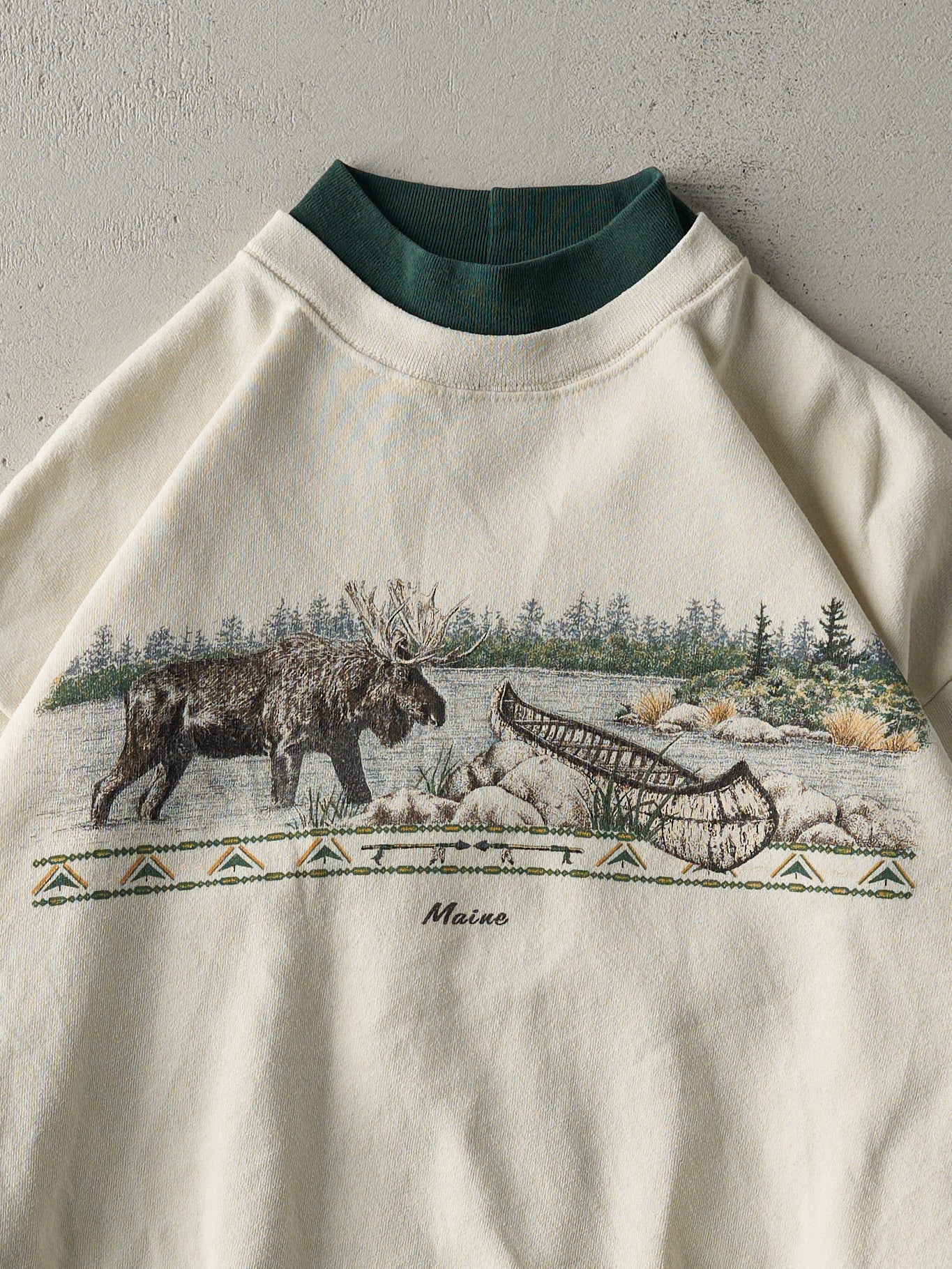 Vintage 90s Cream Maine Nature Scene Double Neck Crewneck (L)