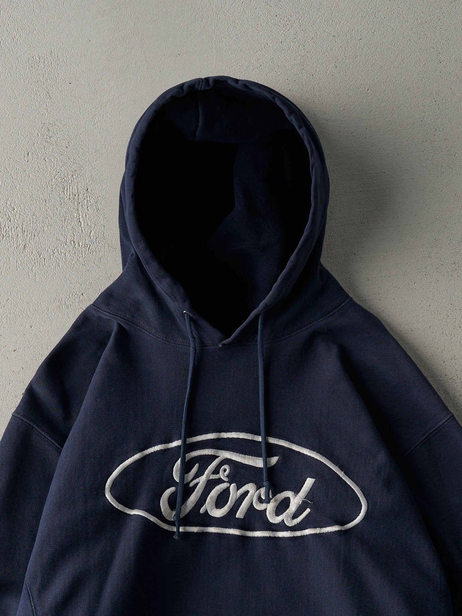 Vintage Y2K Navy Blue Embroidered Ford Hoodie (M)