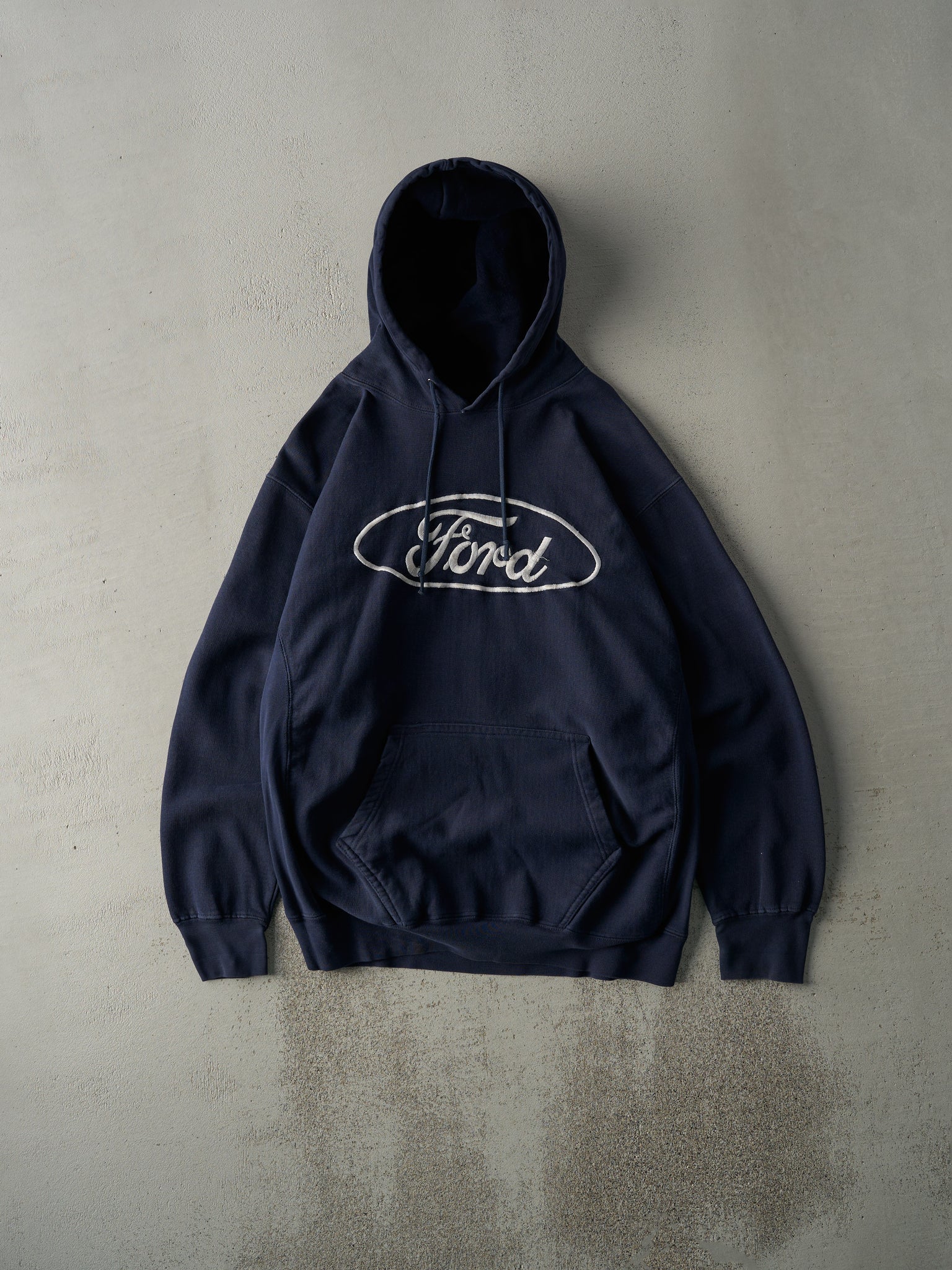 Vintage Y2K Navy Blue Embroidered Ford Hoodie (M)