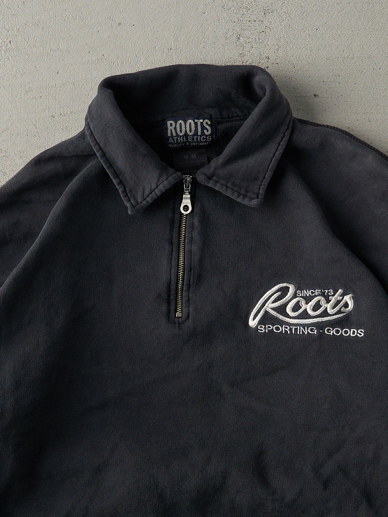 Vintage 90s Faded Black Roots Quarter Zip Boxy Sweater (L)