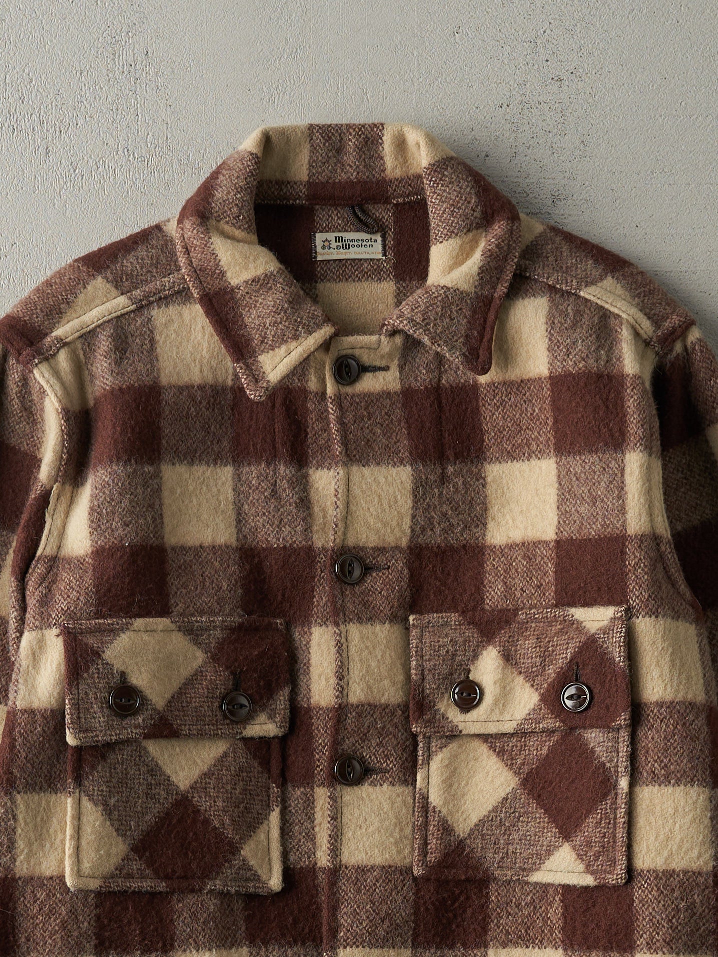 Vintage 80s Brown & Beige Wool Flannel Jacket (S)