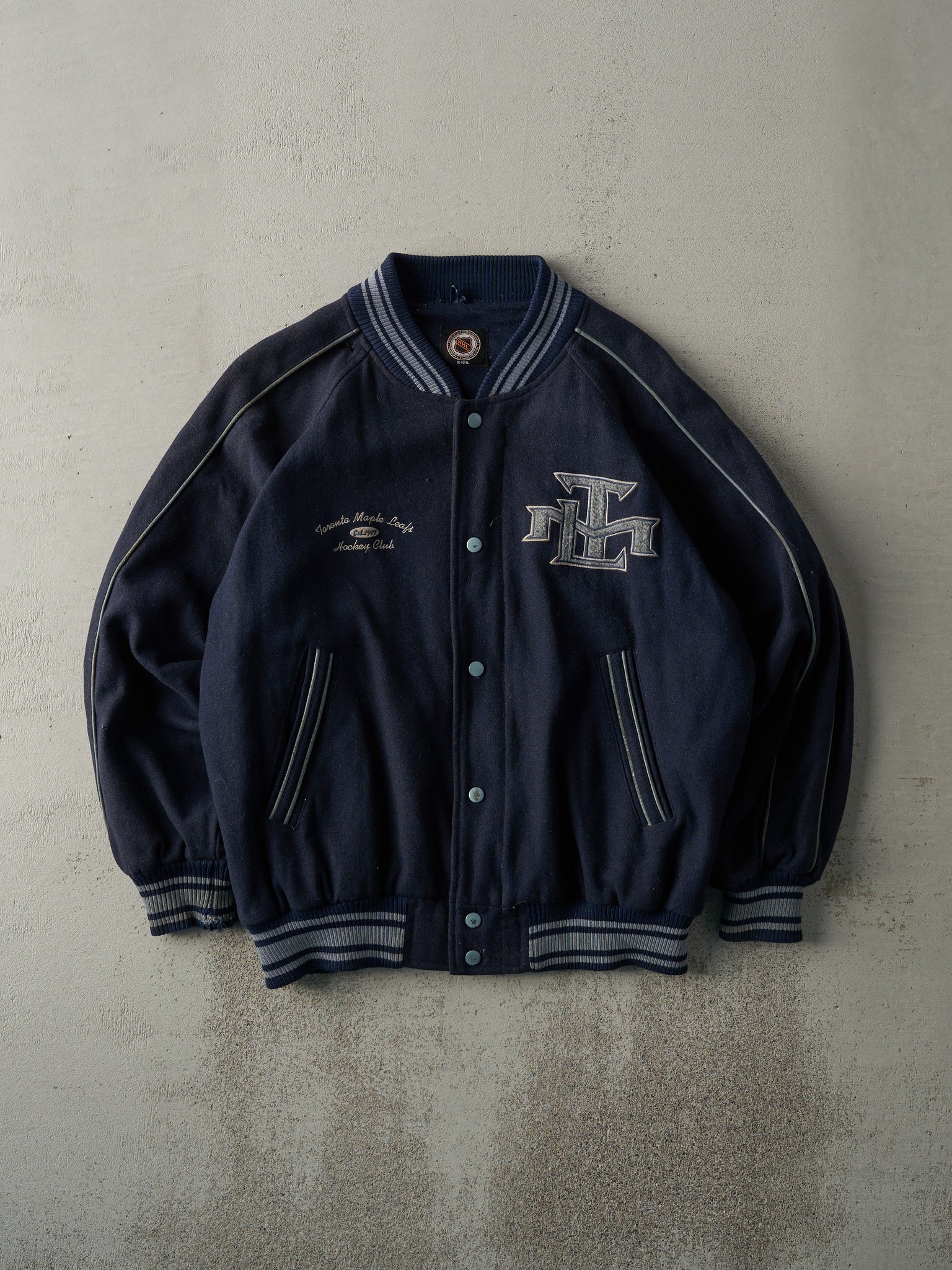 Vintage Navy Blue Toronto Maple Leafs Wool Varsity Jacket (M)