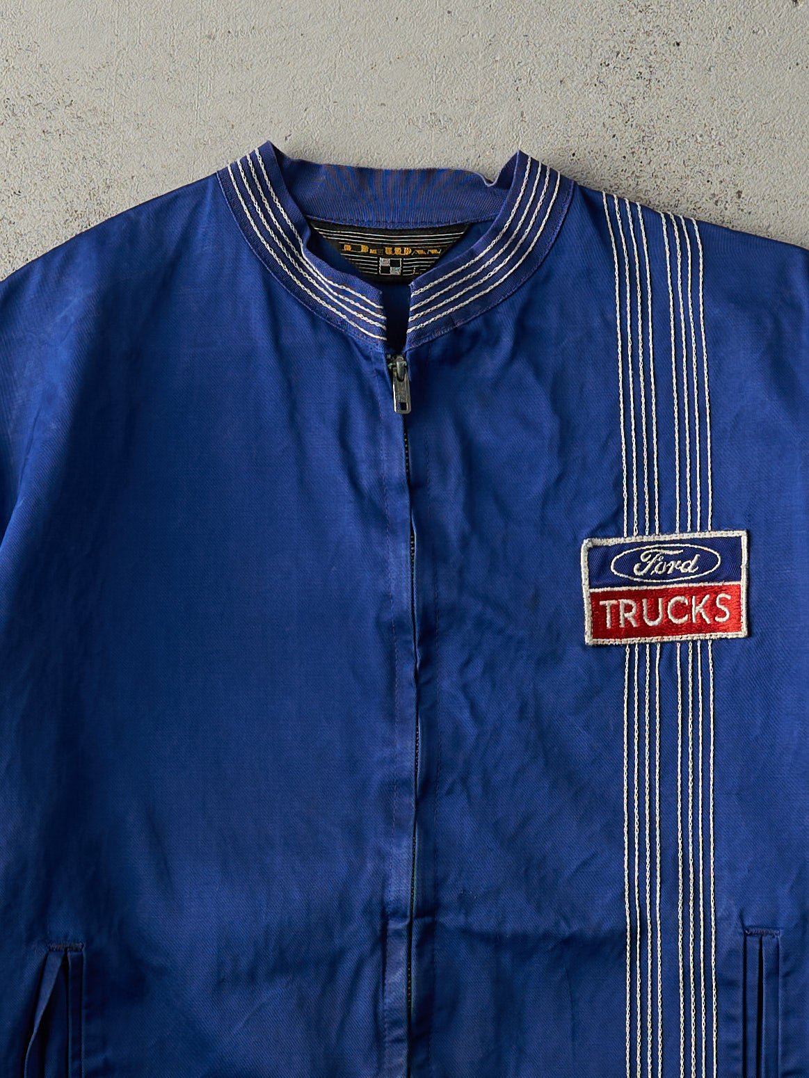 Vintage 70s Blue Ford Trucks Zip Up Work Jacket (M)