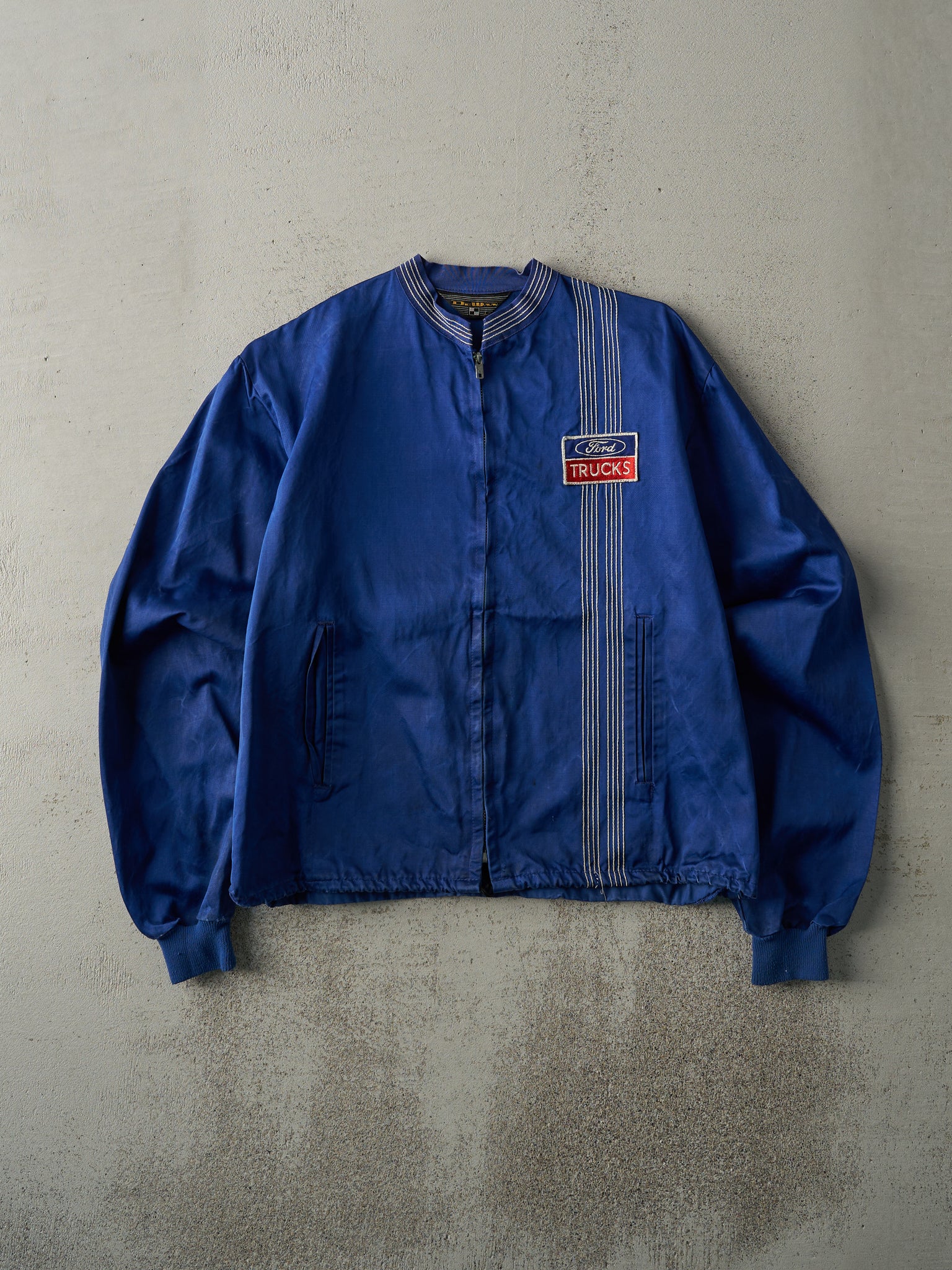 Vintage 70s Blue Ford Trucks Zip Up Work Jacket (M)