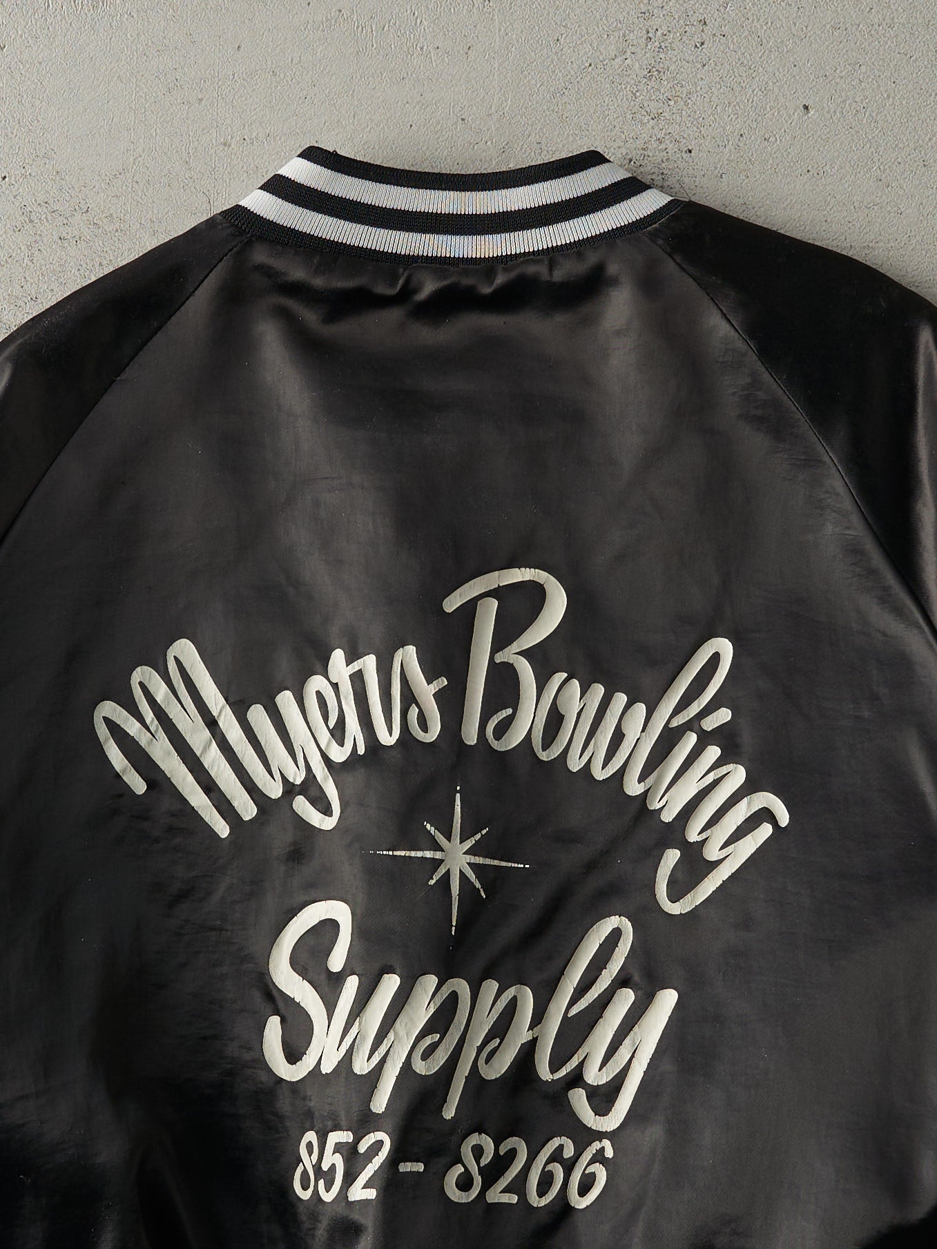 Vintage 90s Black Myers Bowling Supply Nylon Bomber Jacket (L)