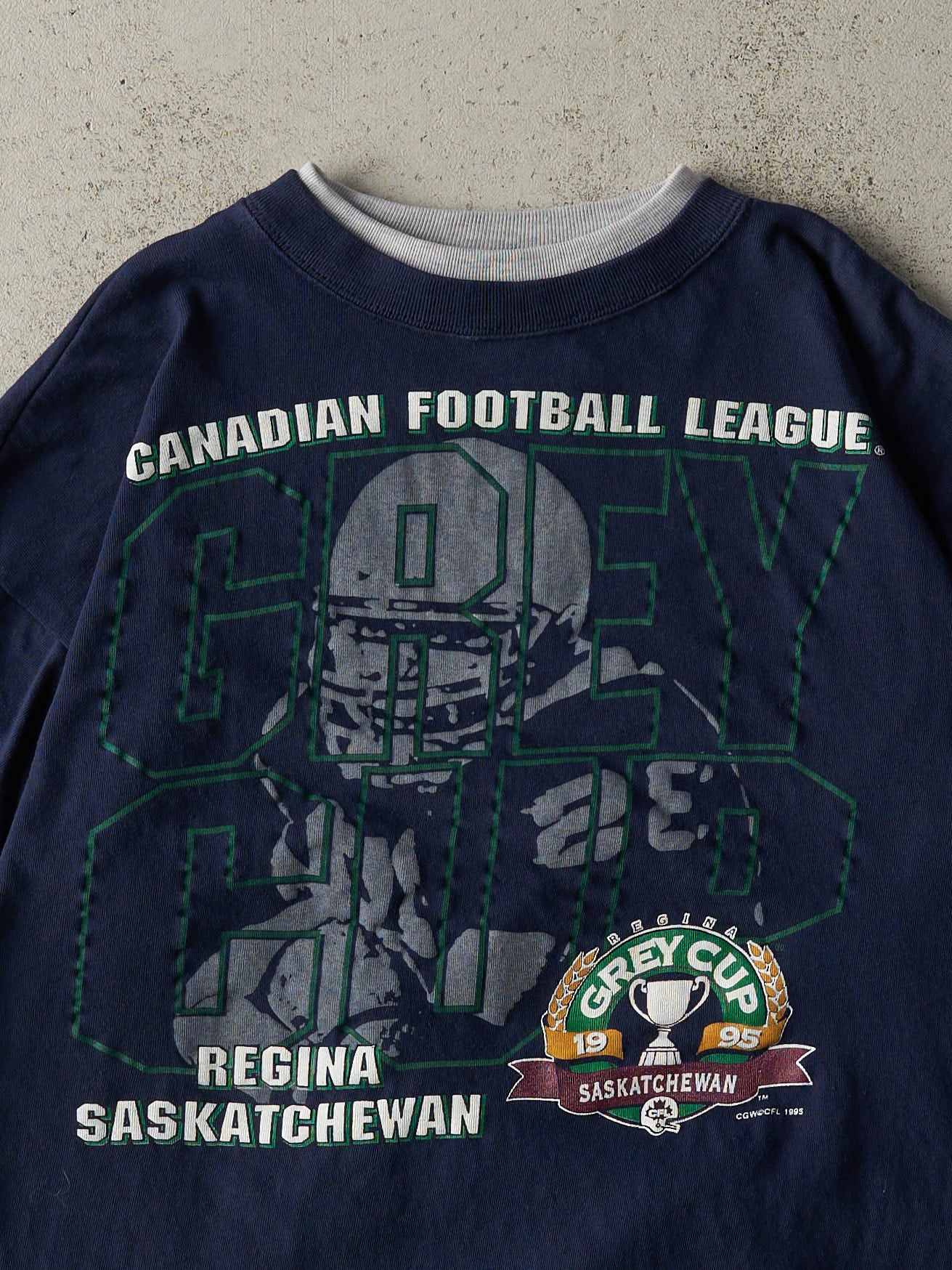 Vintage 95' Navy Blue CFL Grey Cup Double Sleeve Tee (M/L)