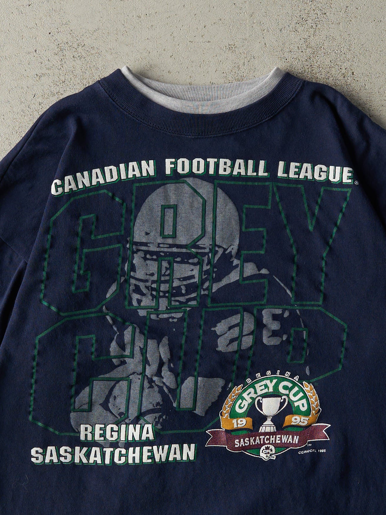 Vintage 95' Navy Blue CFL Grey Cup Double Sleeve Tee (M)