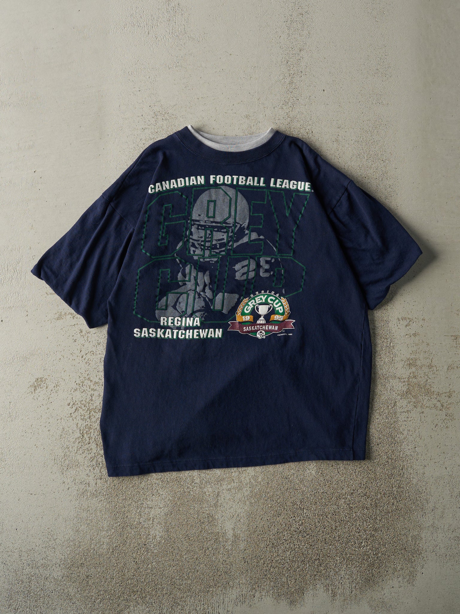 Vintage 95' Navy Blue CFL Grey Cup Double Sleeve Tee (M)