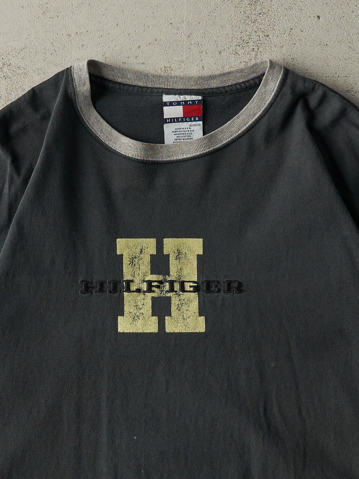 Vintage 90s Faded Black Tommy Hilfiger Tee (L)