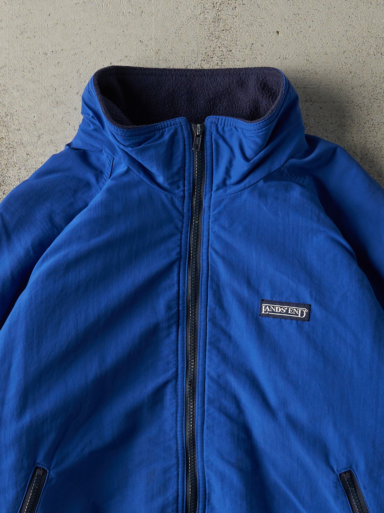 Vintage 90s Blue Lands End Fleece Lined Squall Jacket (L