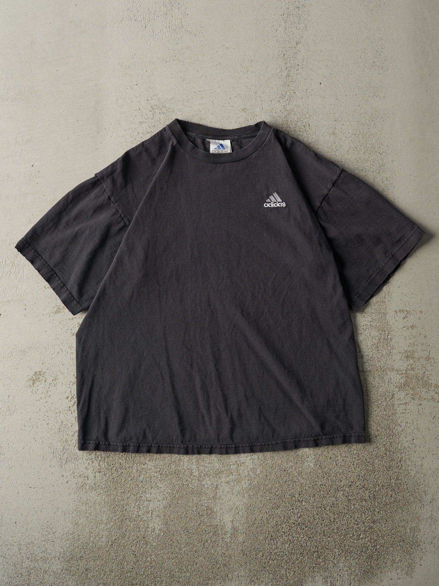Vintage 90s Faded Black Adidas Embroidered Tee (M)