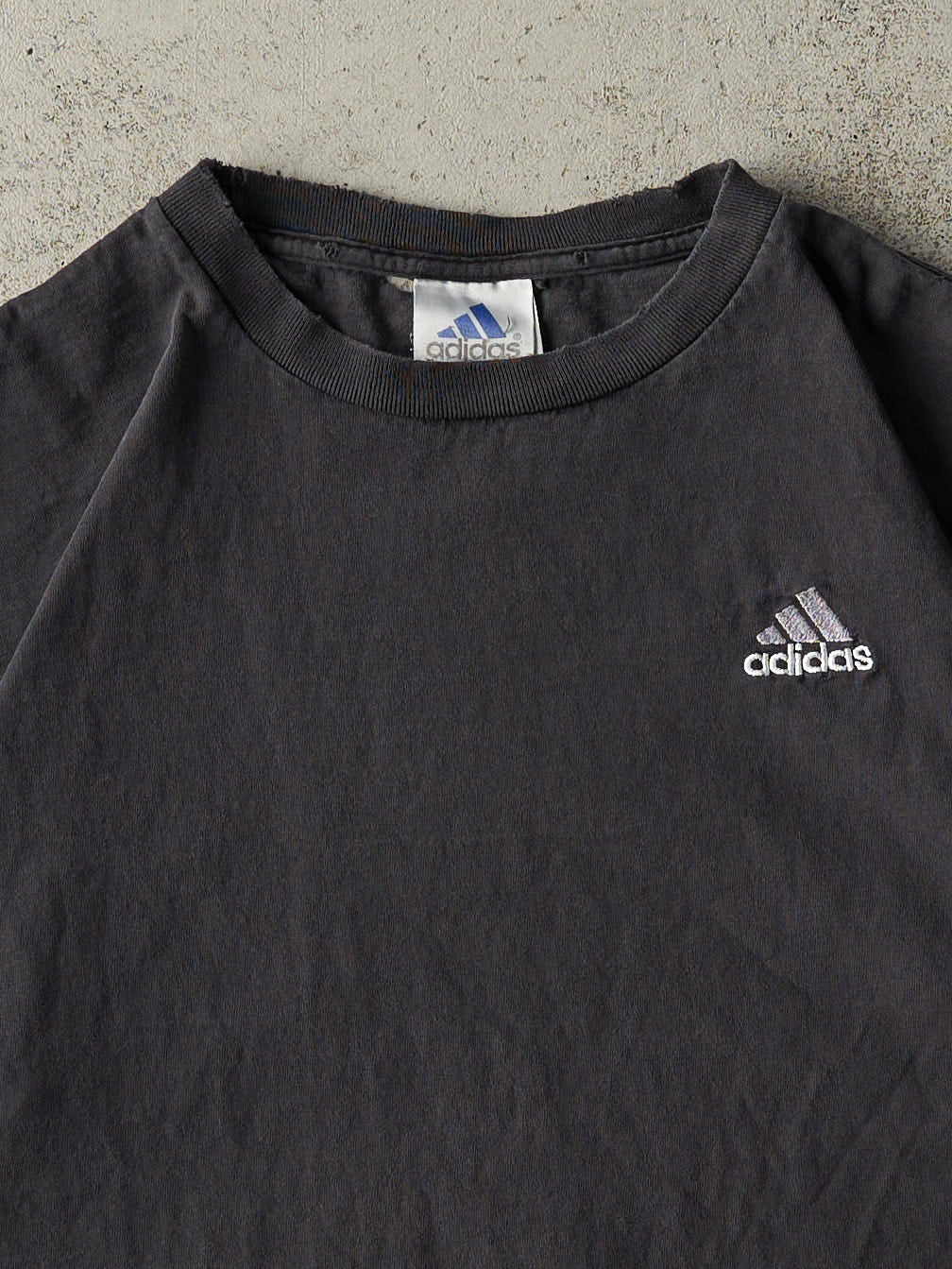 Vintage 90s Faded Black Adidas Embroidered Tee (M)