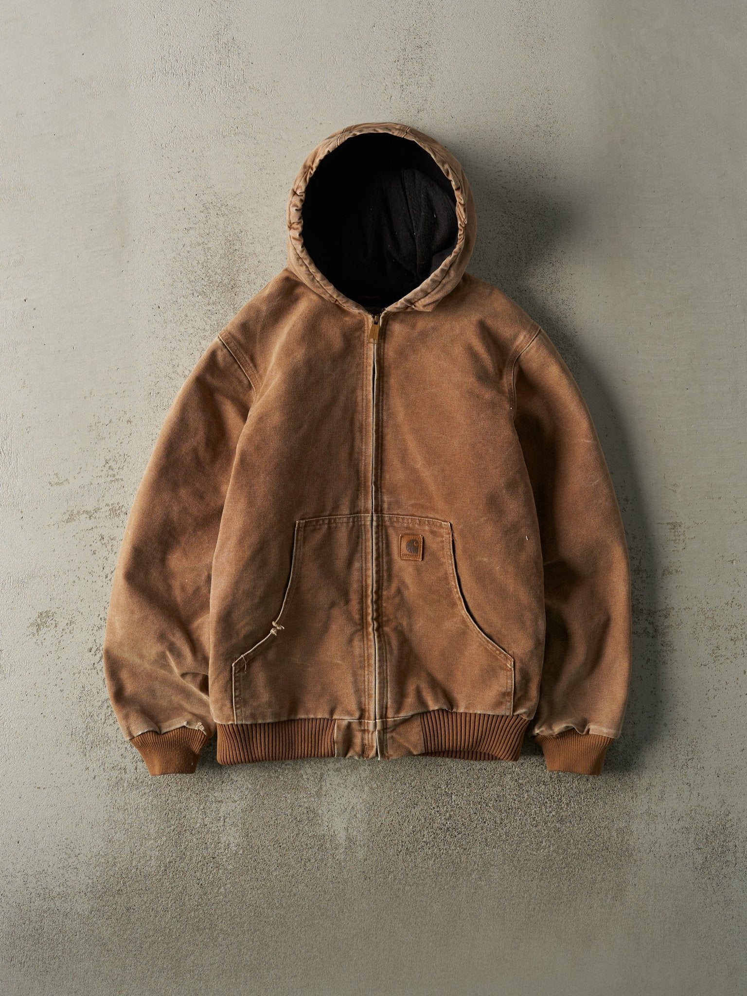 Vintage Y2K Camel Brown Carhartt L Pocket Hooded Fleece Lined Jacket (S)