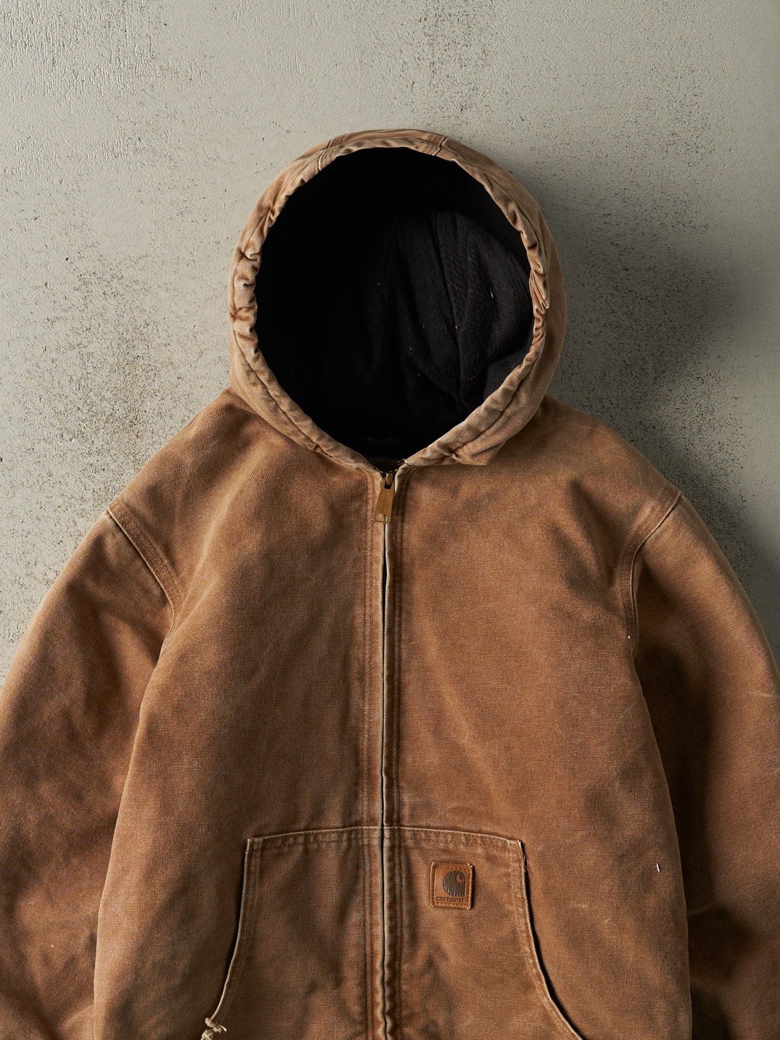 Vintage Y2K Camel Brown Carhartt L Pocket Hooded Fleece Lined Jacket (S)