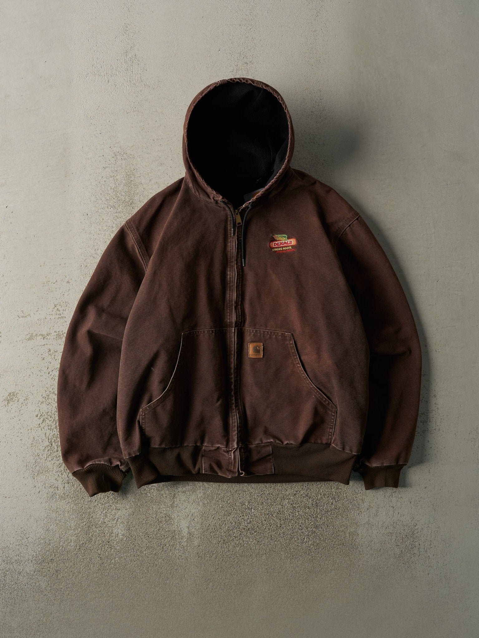 Vintage 90s Sun Faded Dark Brown Active Hooded Mesh Lined Carhartt Jacket (XL)
