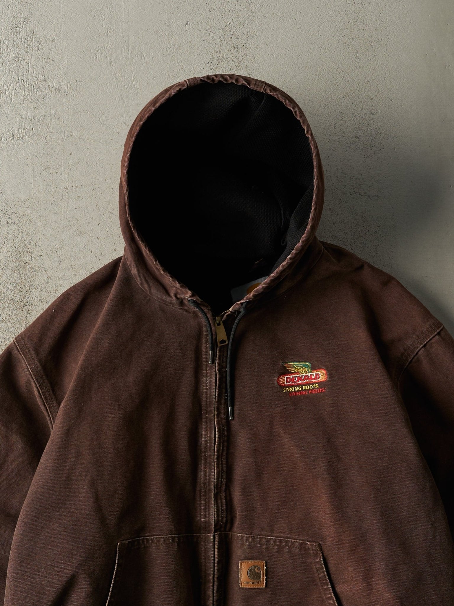 Vintage 90s Sun Faded Dark Brown Active Hooded Mesh Lined Carhartt Jacket (XL)