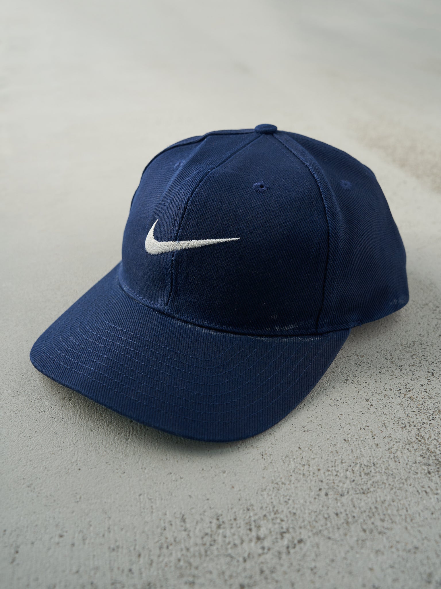 Vintage 90s Navy Blue Embroidered Nike Swoosh Snapback Hat