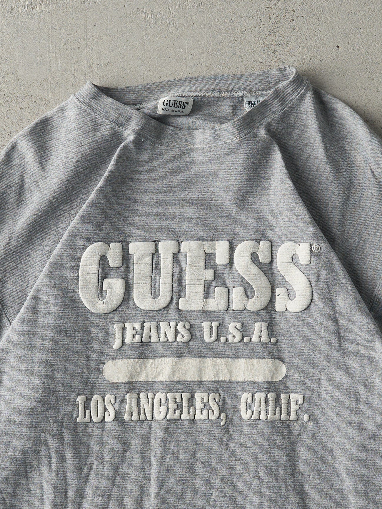 Vintage 90s Grey Guess Puff Print Textured Tee (M/L)