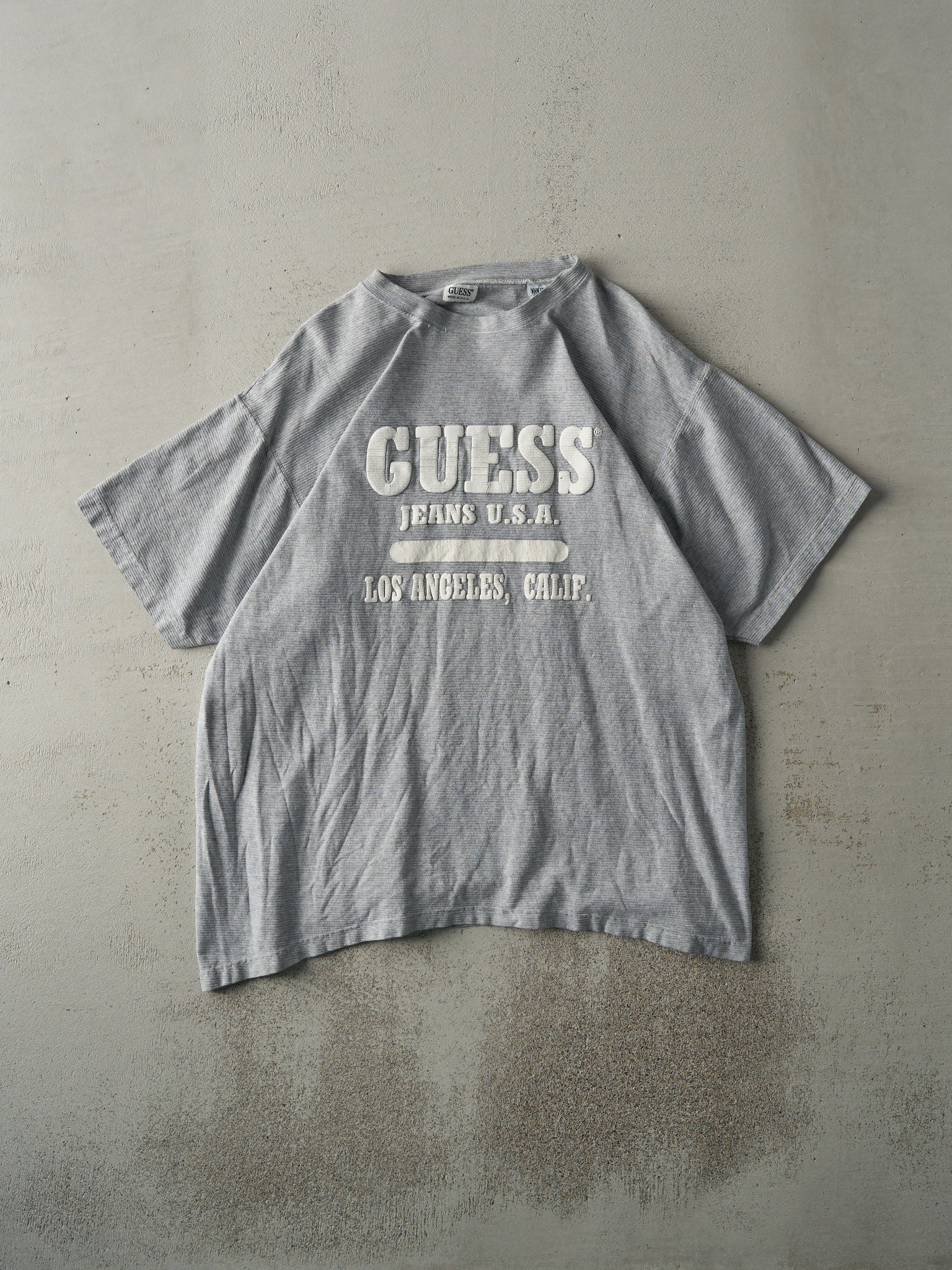 Vintage 90s Grey Guess Puff Print Textured Tee (M/L)