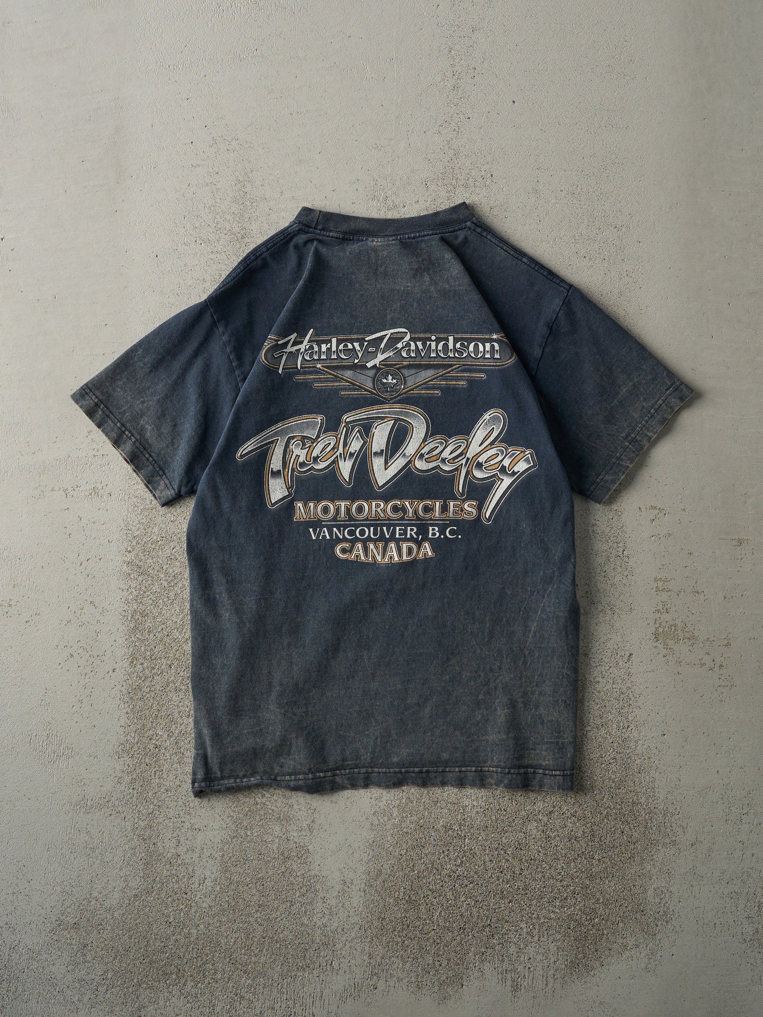 Vintage 08' Acid Wash Blue Vancouver BC Harley Davidson Tee (S)