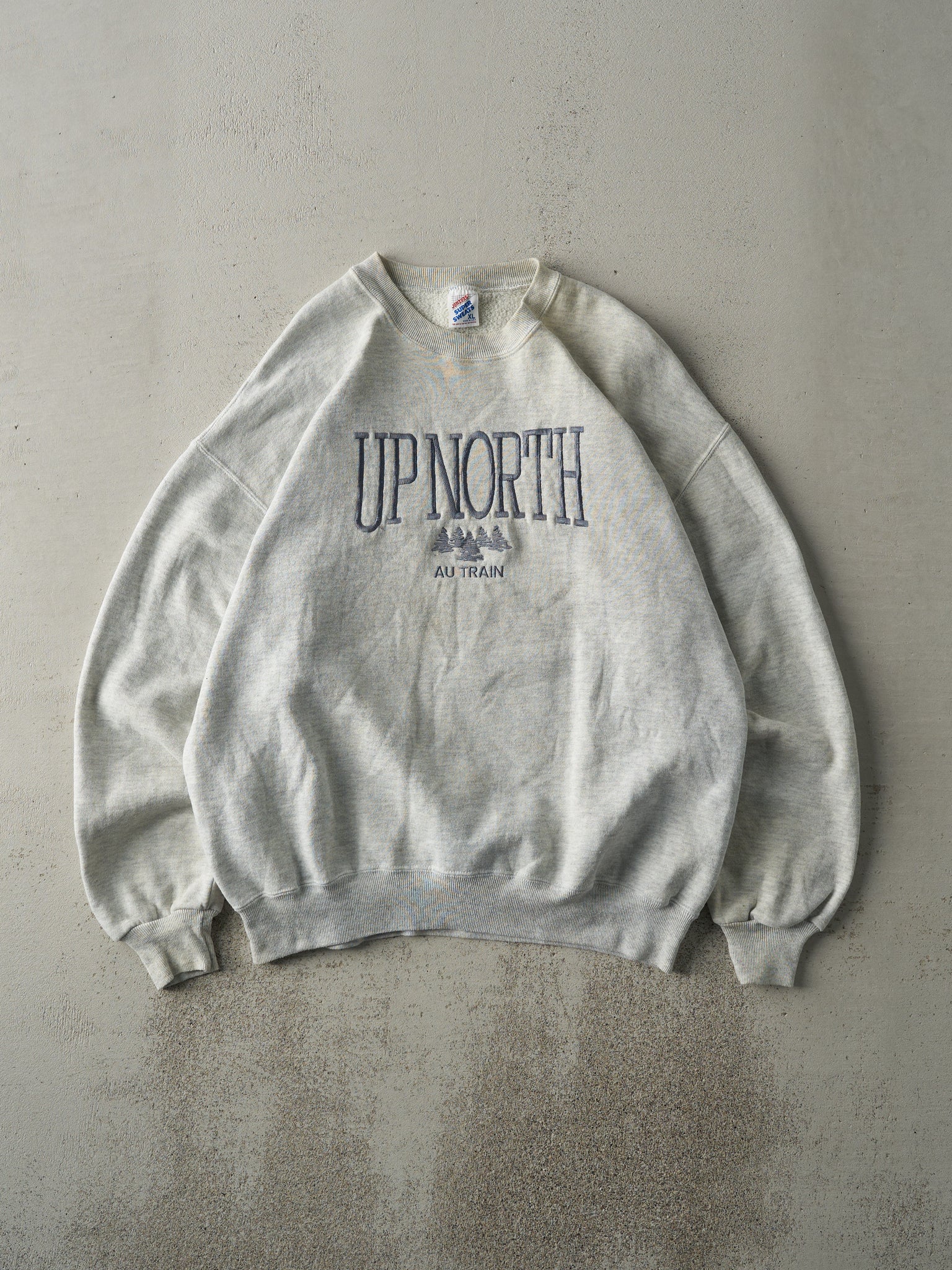 Vintage 90s Heather Grey Embroidered Up North Crewneck (L)