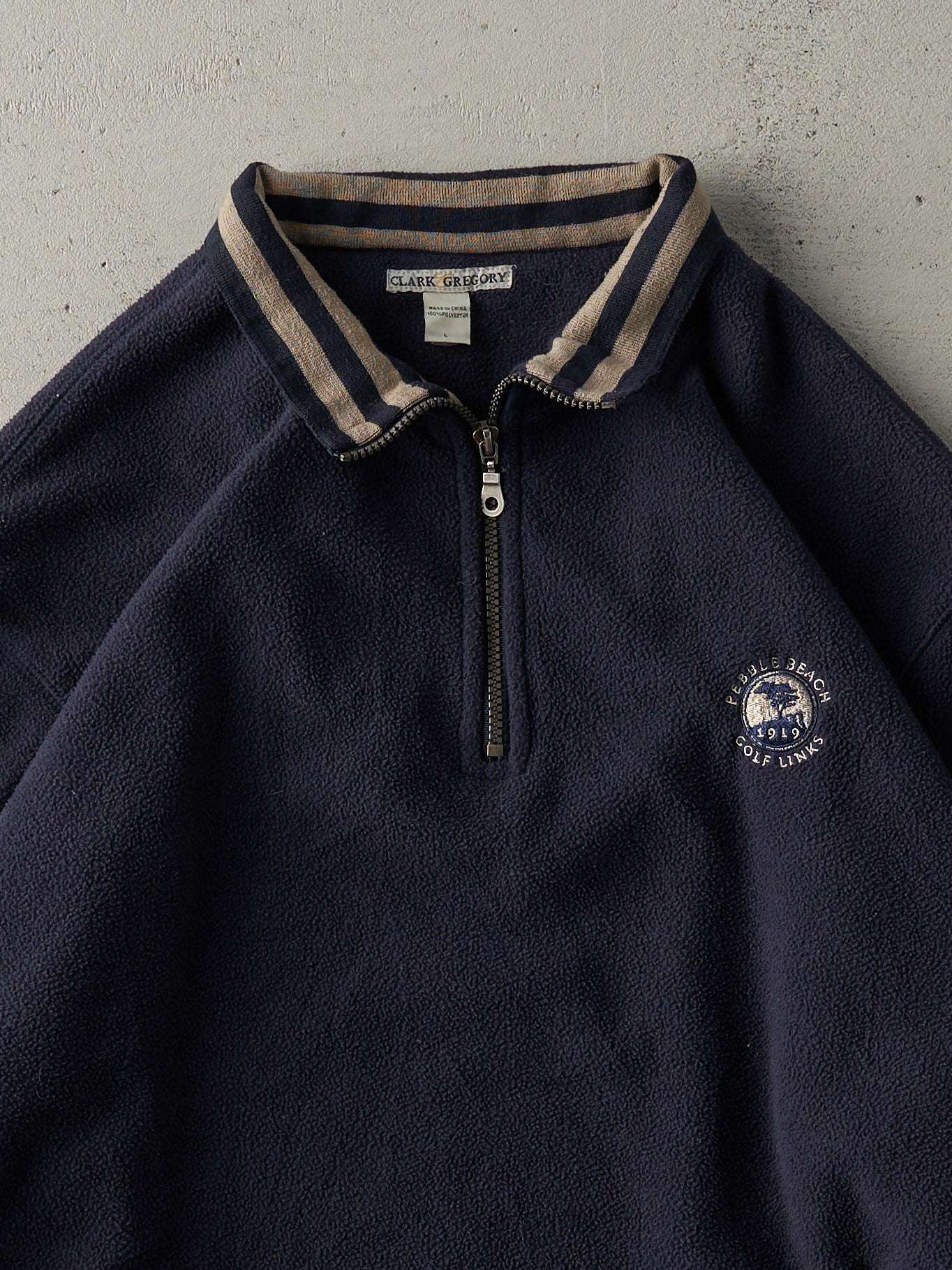 Vintage 90s Navy Blue Embroidered Pebble Beach Golf Fleece Quarter Zip (L)