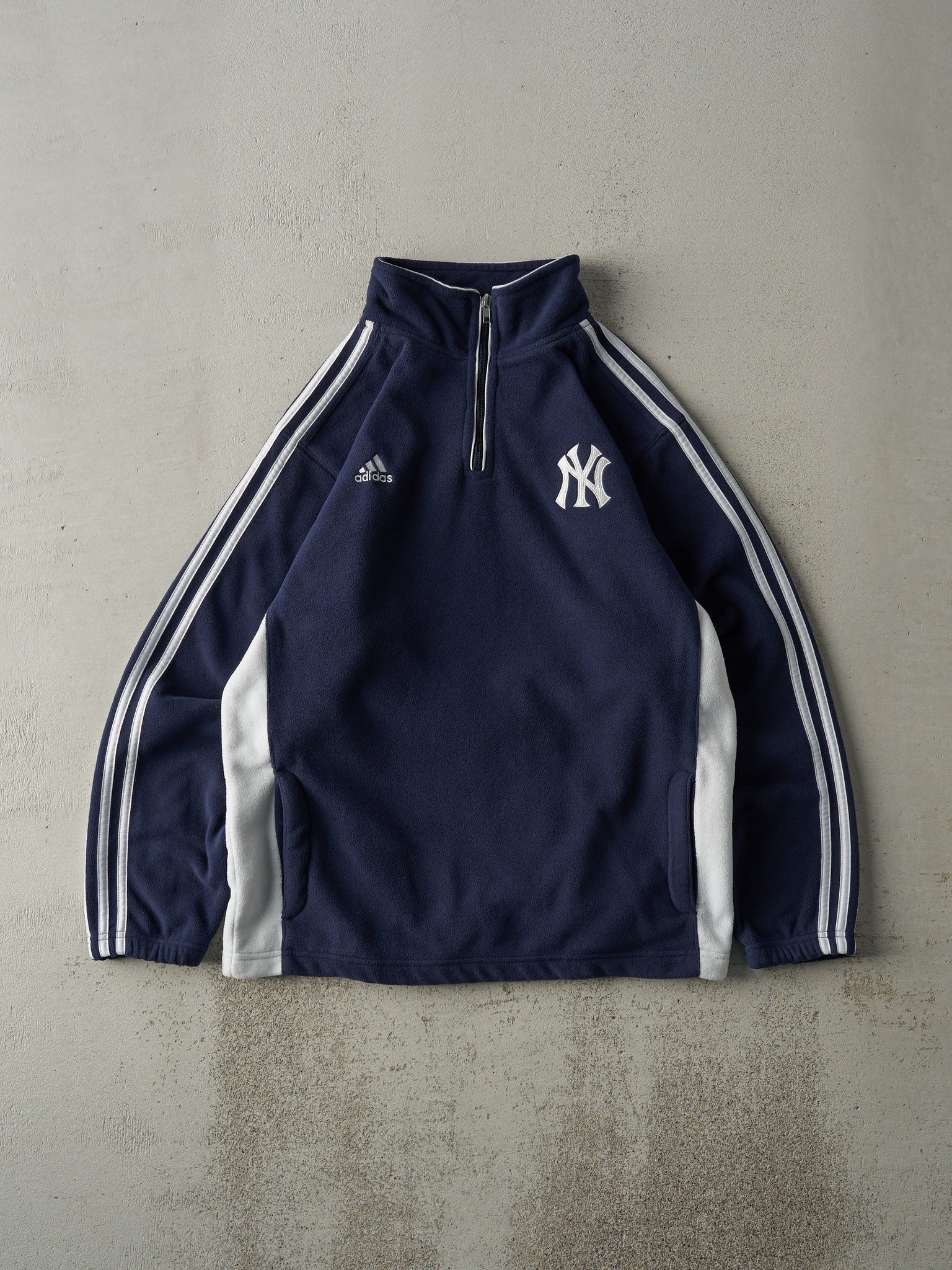 Vintage Y2K Navy Blue Adidas x New York Yankees Fleece Quarter Zip (M)