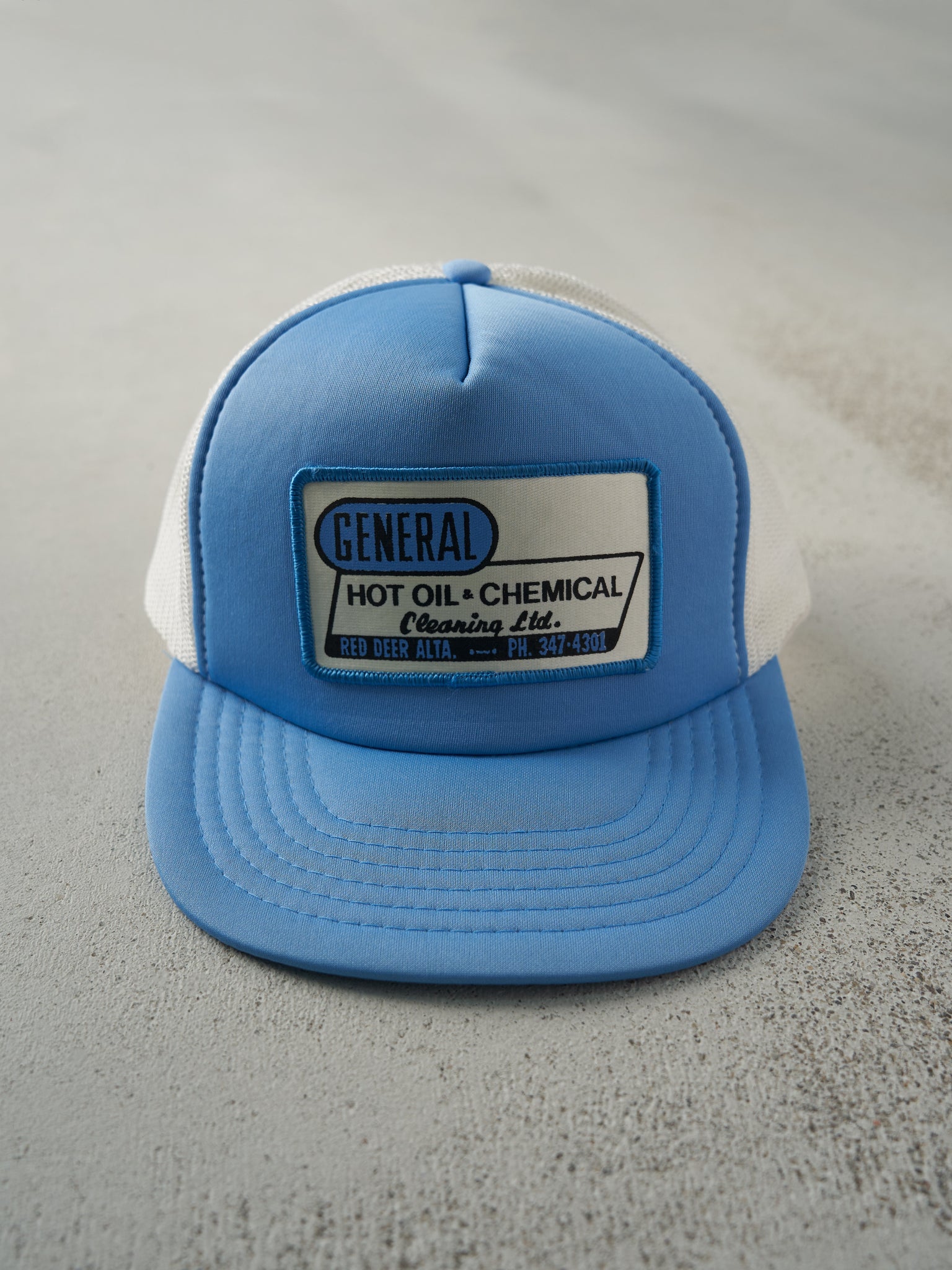Vintage 90s Blue & White Blue General Cleaning Ltd. Foam Trucker Hat