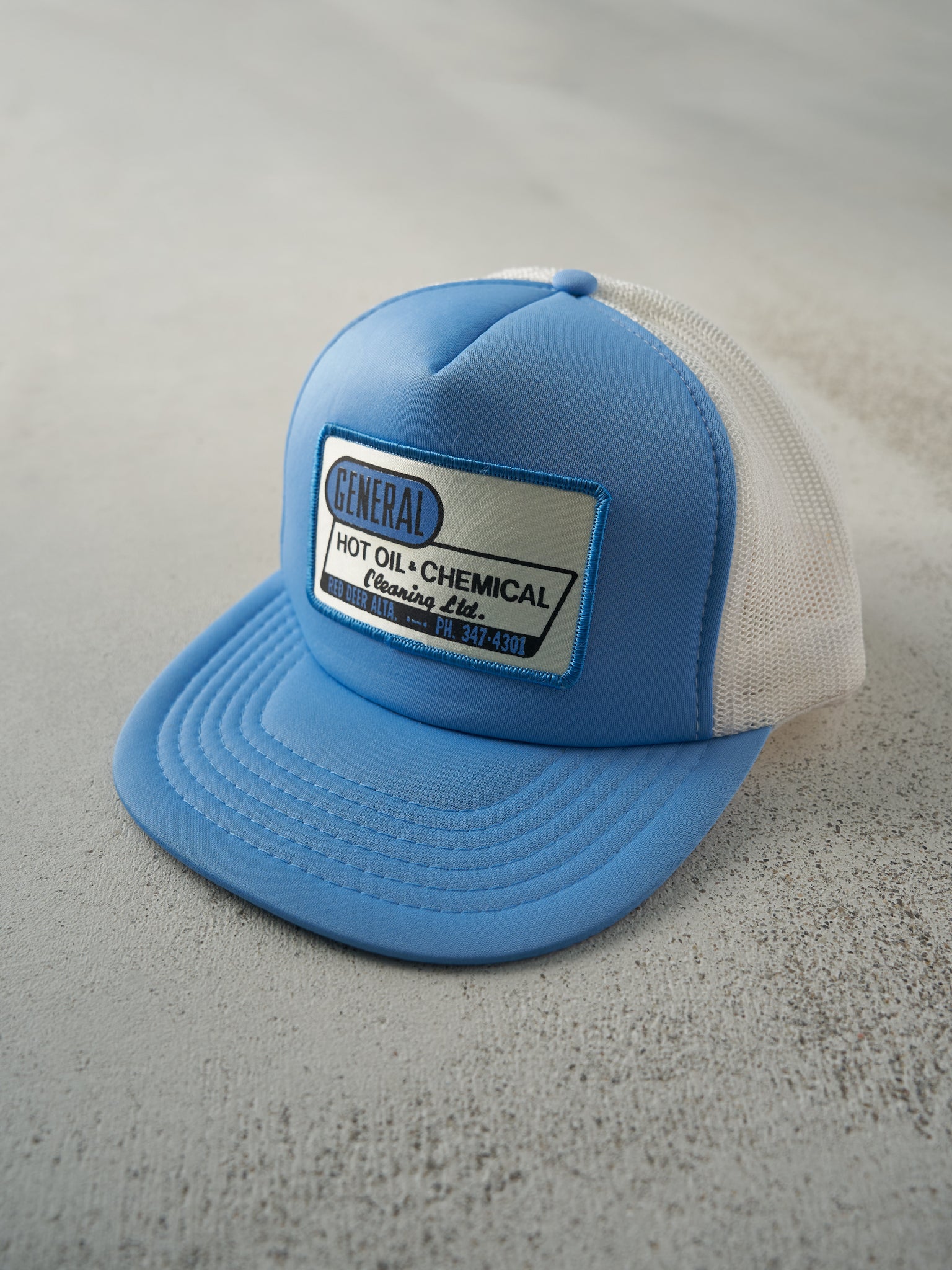 Vintage 90s Blue & White Blue General Cleaning Ltd. Foam Trucker Hat