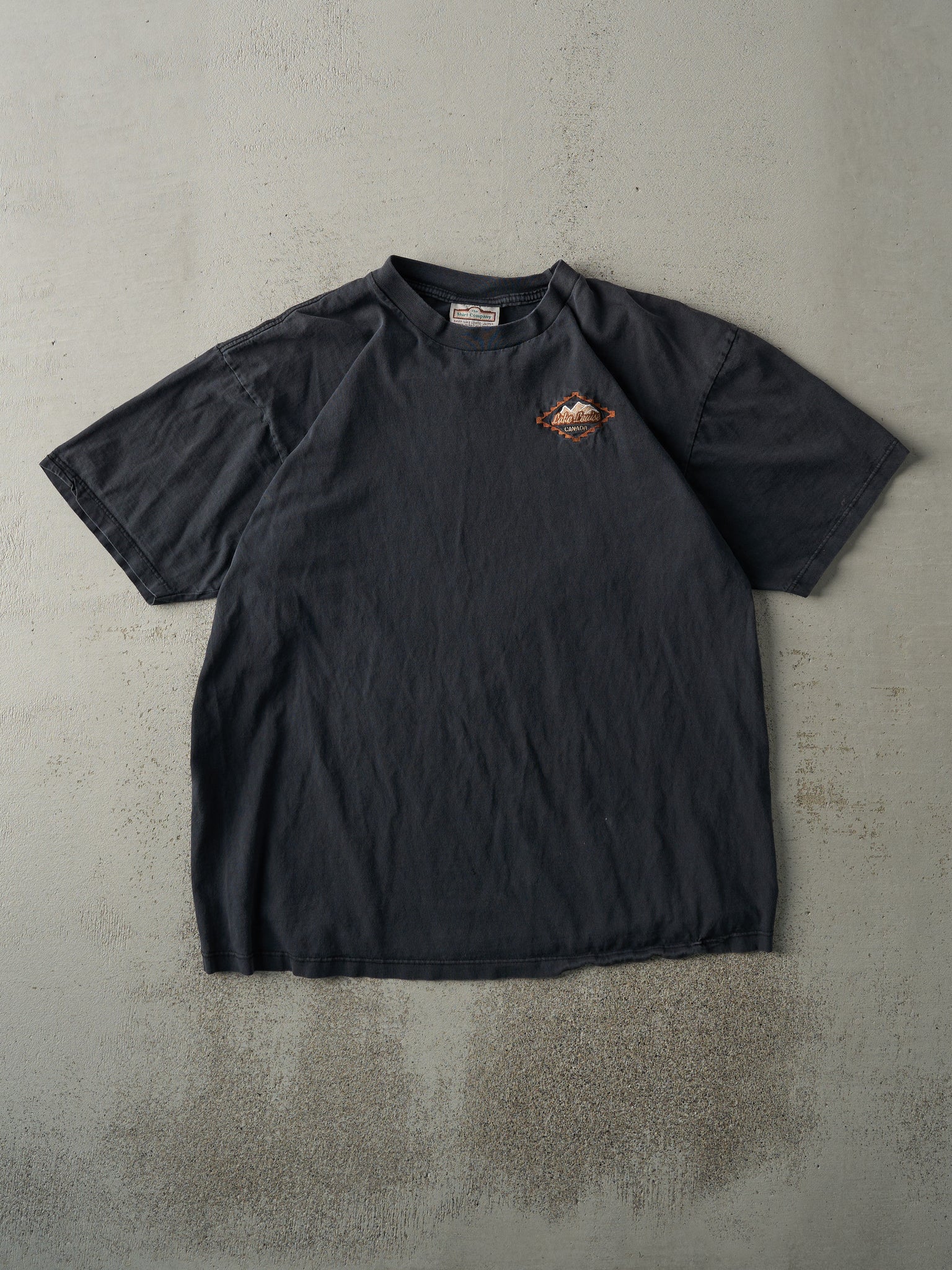 Vintage 90s Faded Black Embroidered Lake Louise Tee (L)