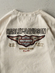 Vintage 90s Beige Embroidered Harley Davidson Quarter Button Long Sleeve (L)