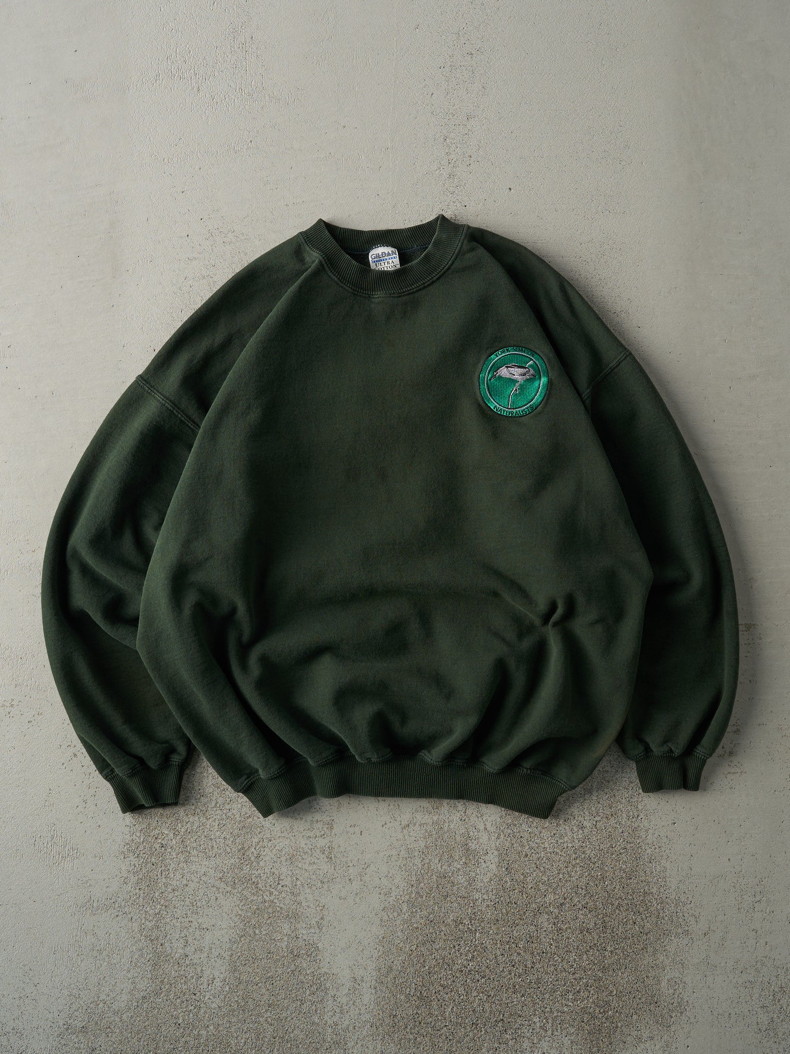 Vintage Y2K Green Embroidered Logo Boxy Crewneck (L)