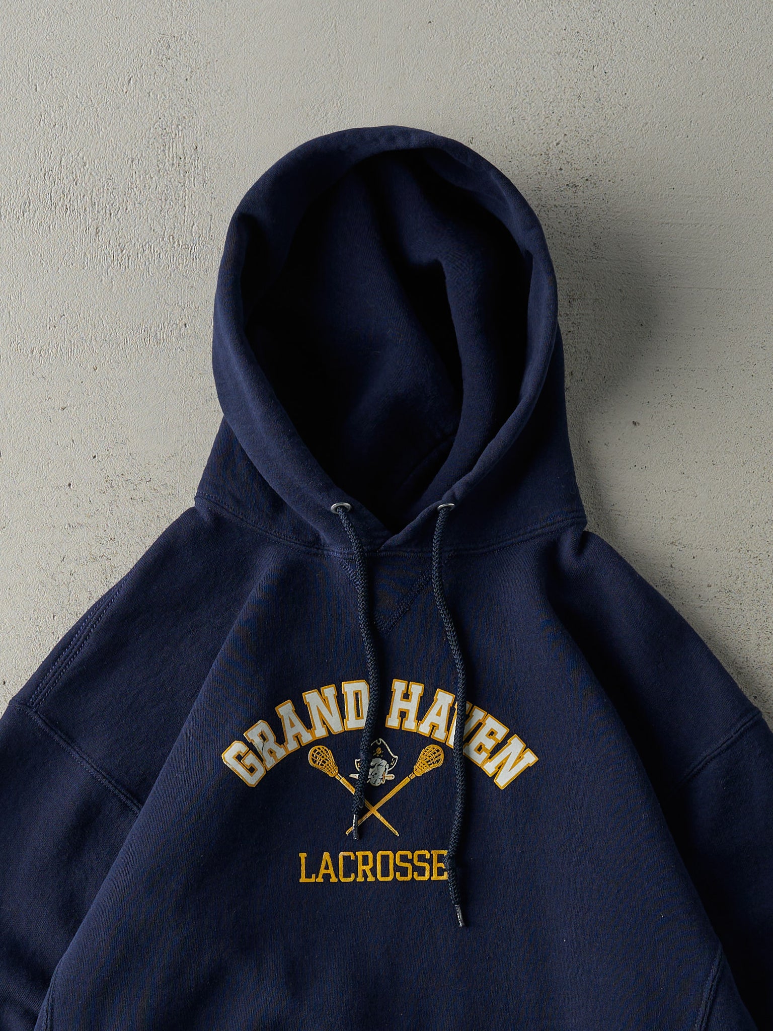 Vintage Y2K Navy Blue Grand Haven Lacrosse Russell Athletics Hoodie (M)