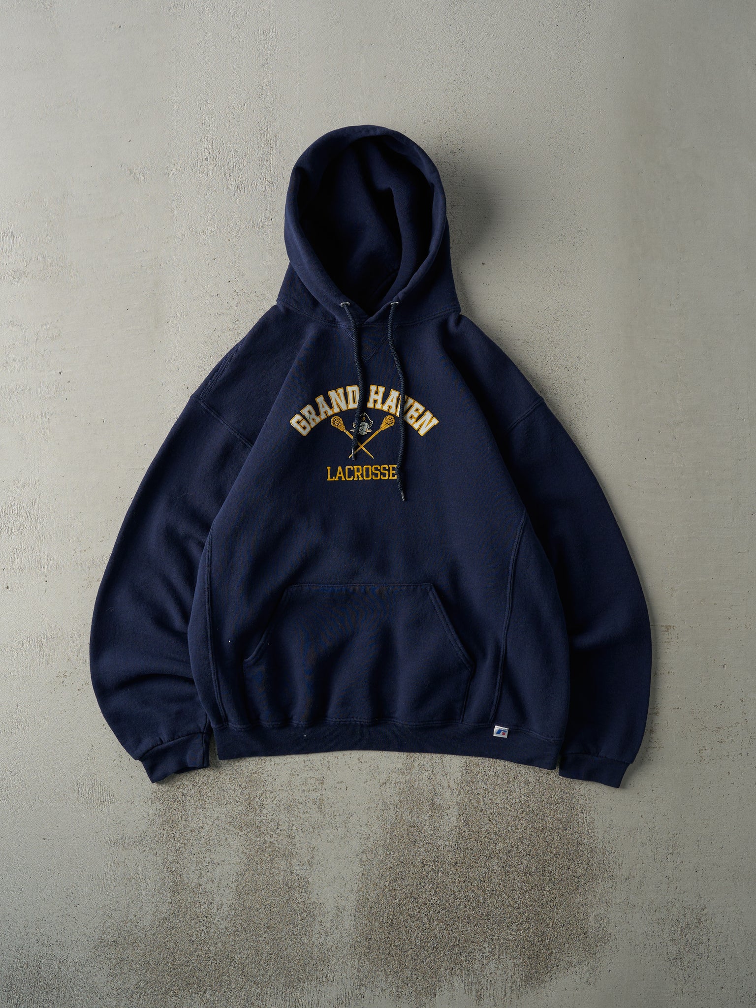 Vintage Y2K Navy Blue Grand Haven Lacrosse Russell Athletics Hoodie (M)