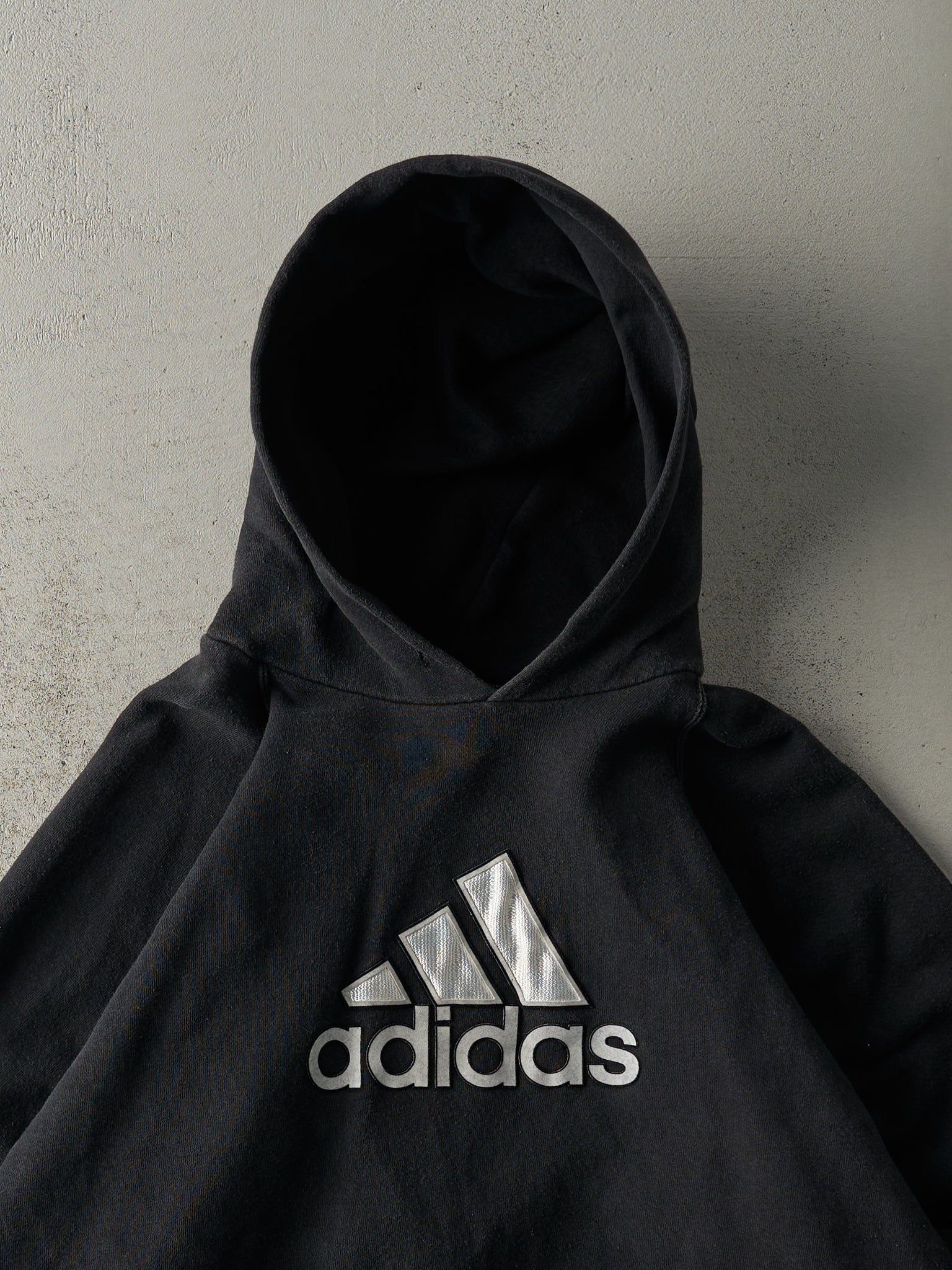 Vintage 90s Faded Black Adidas Logo Hoodie (L)