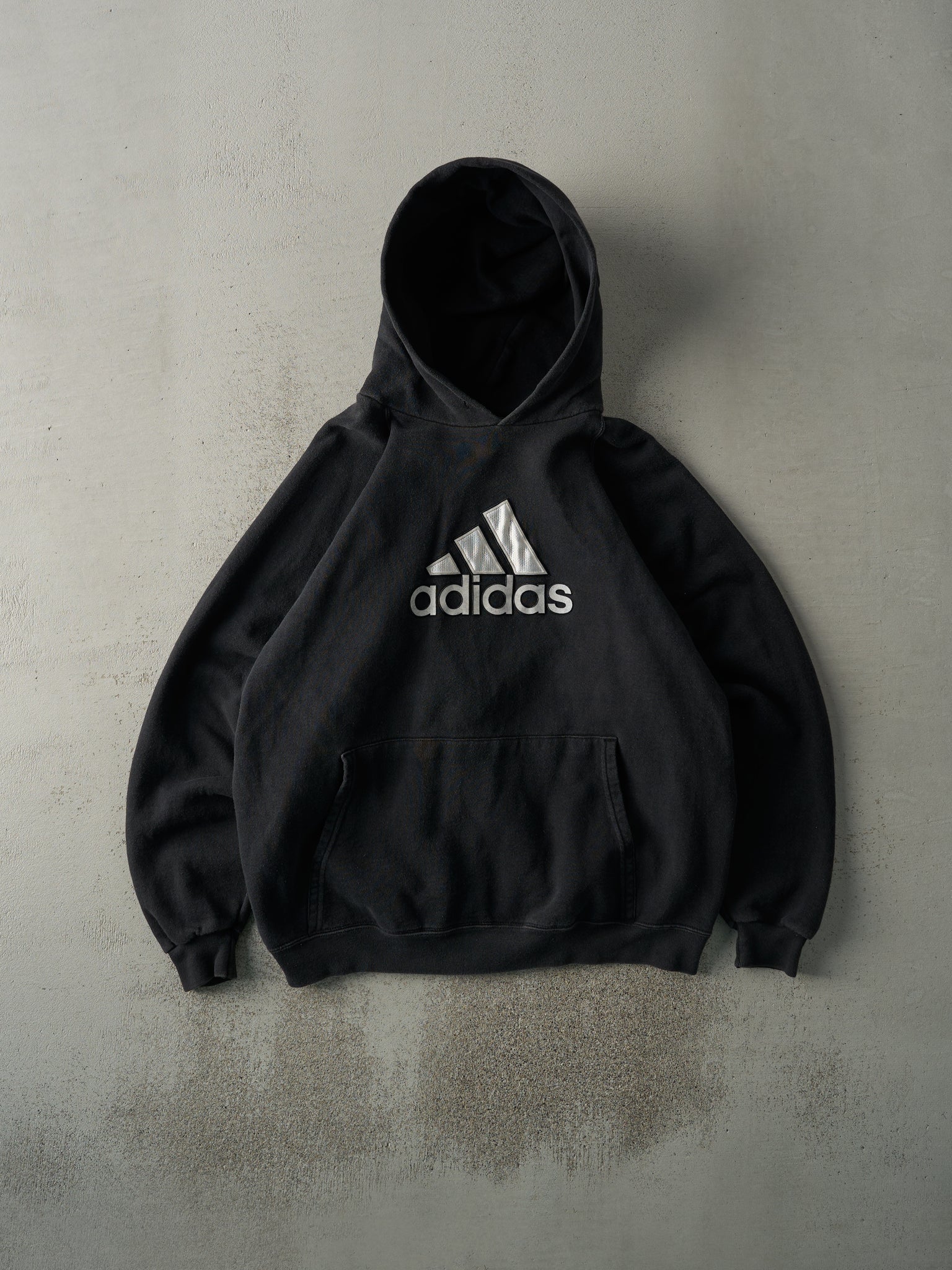 Vintage 90s Faded Black Adidas Logo Hoodie (L)