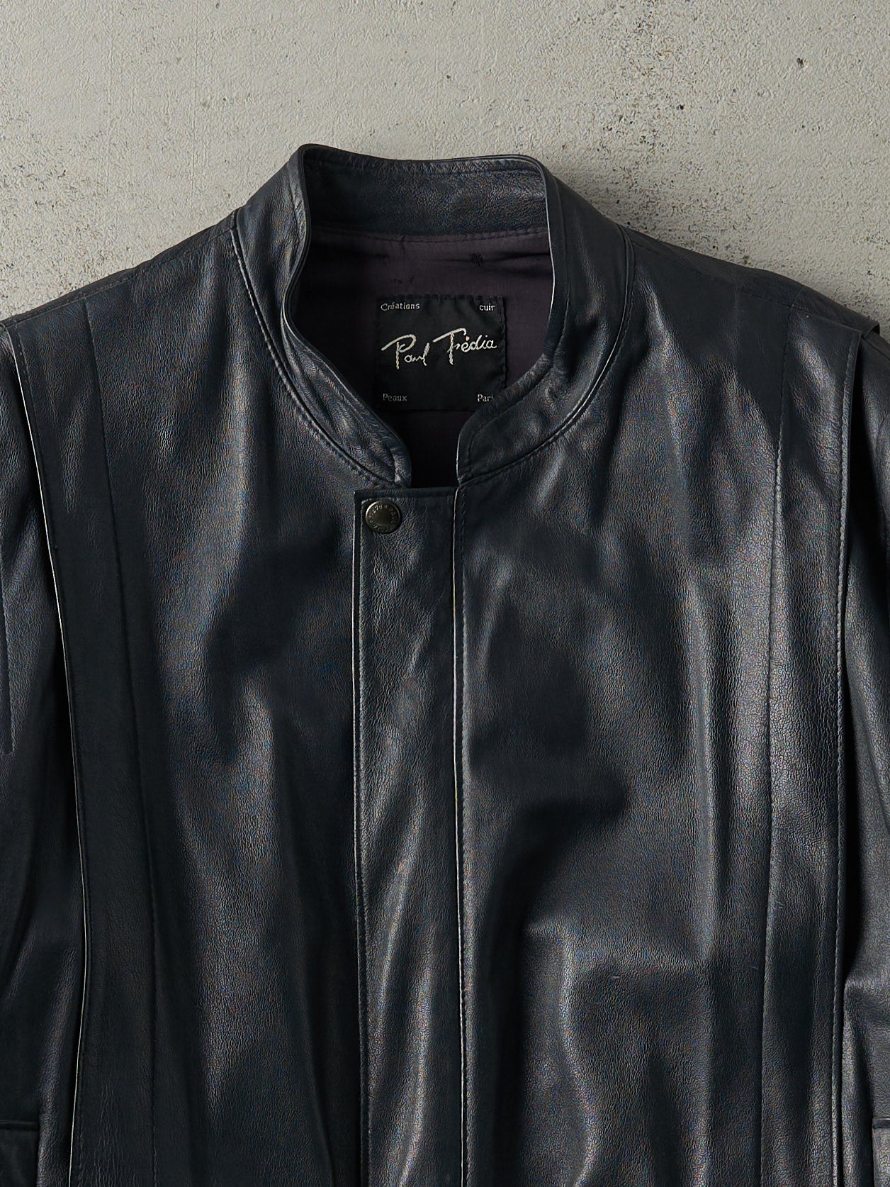 Vintage 90s Navy Blue Paul Fédia Leather Jacket (M)