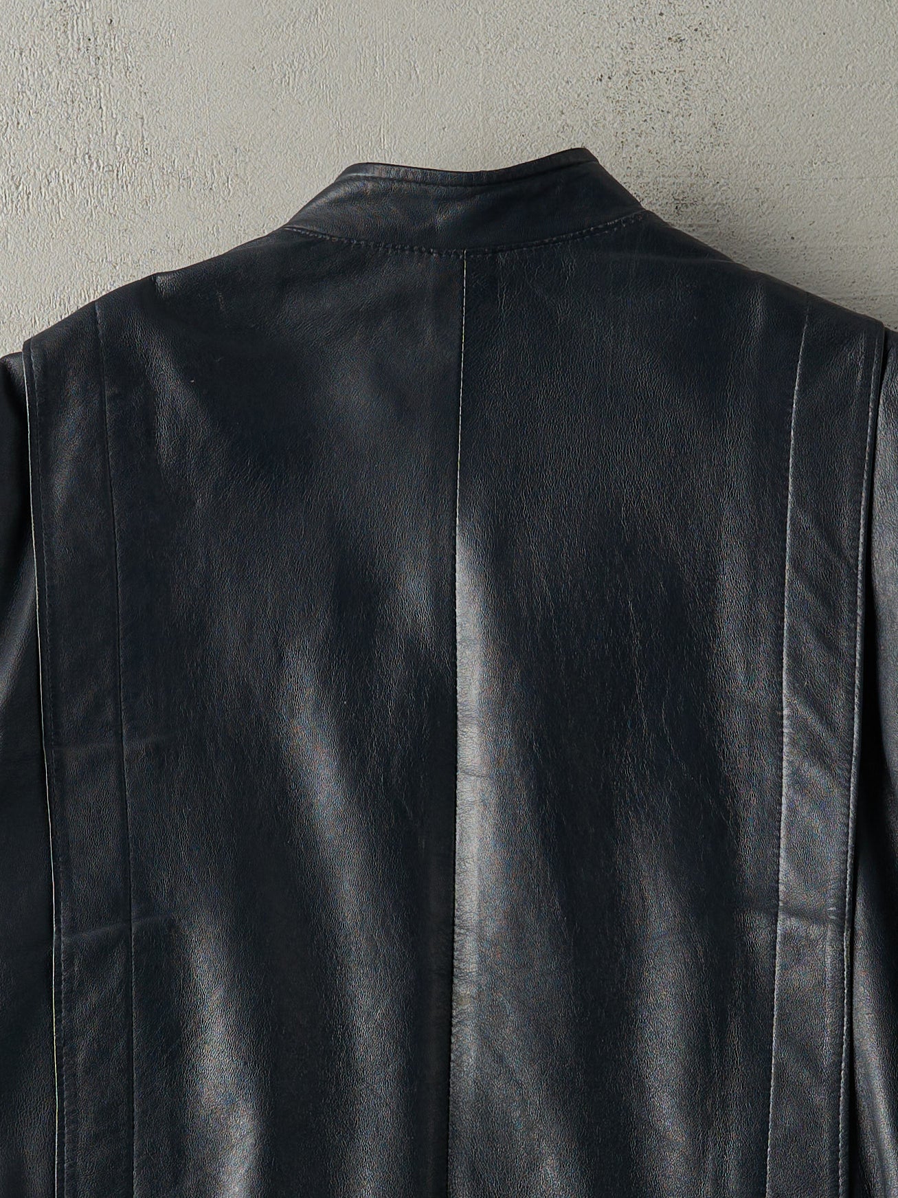 Vintage 90s Navy Blue Paul Fédia Leather Jacket (M)