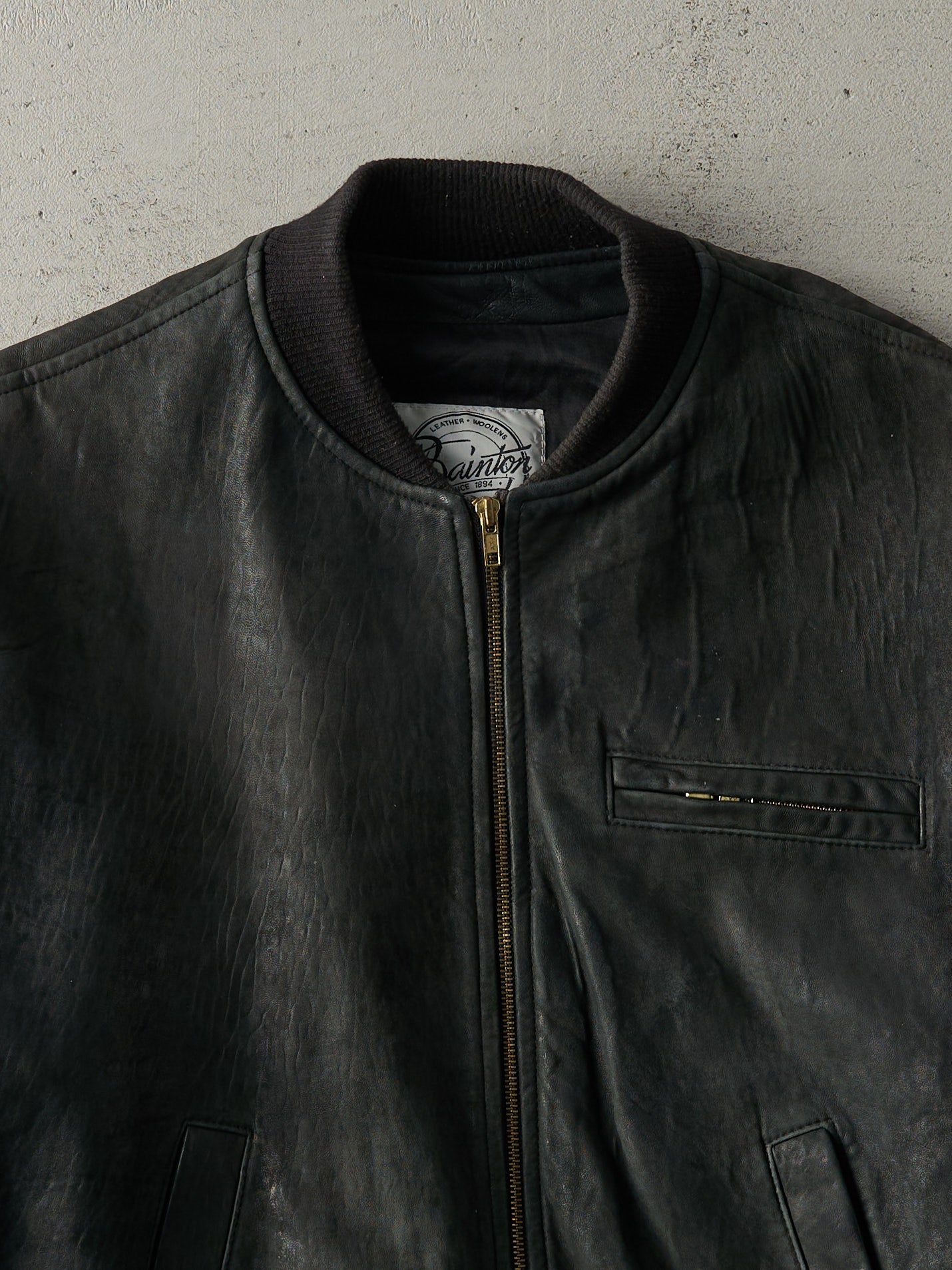 Vintage 80s Black Bainton Leather Bomber Jacket (M)