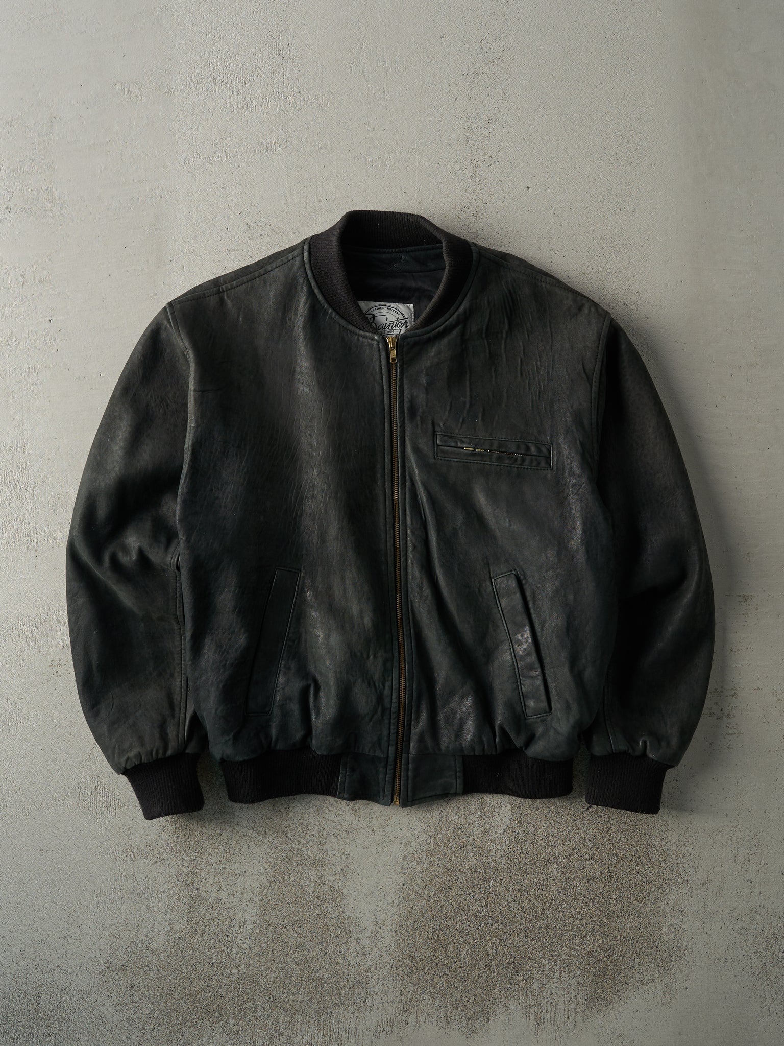 Vintage 80s Black Bainton Leather Bomber Jacket (M)