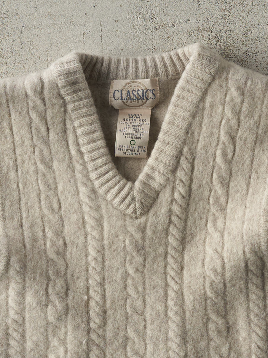 Vintage 90s Beige Cable Knit Wool Vest (S)