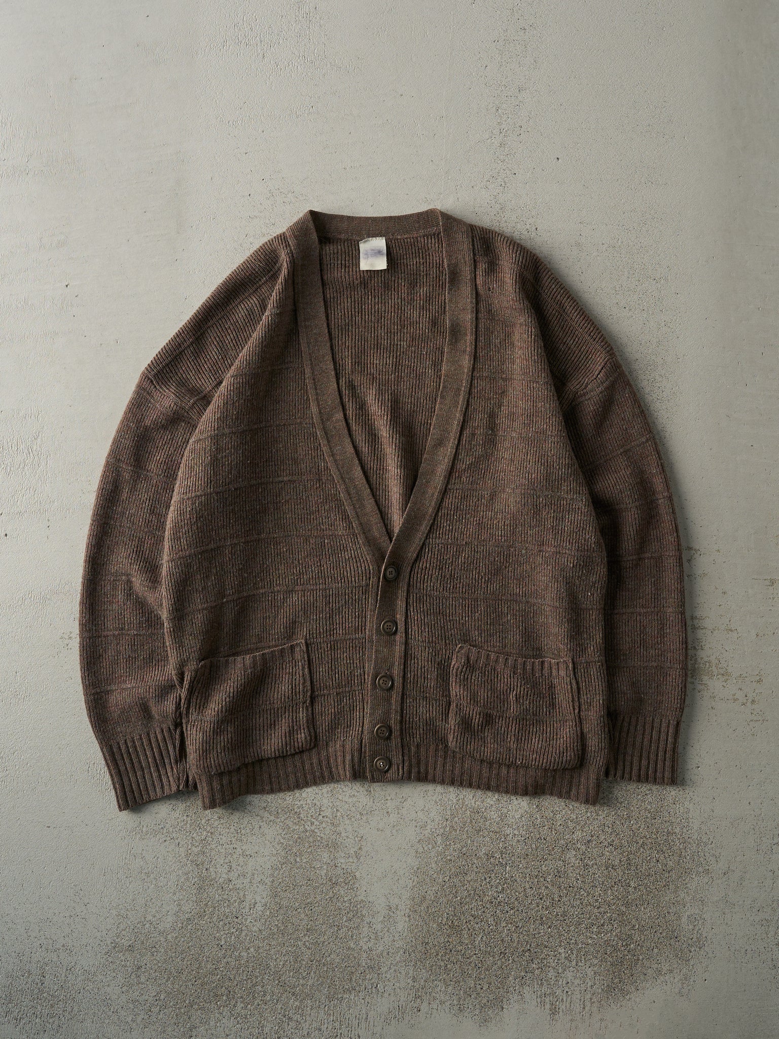 Vintage 80s Brown Box Knit Cardigan (L)