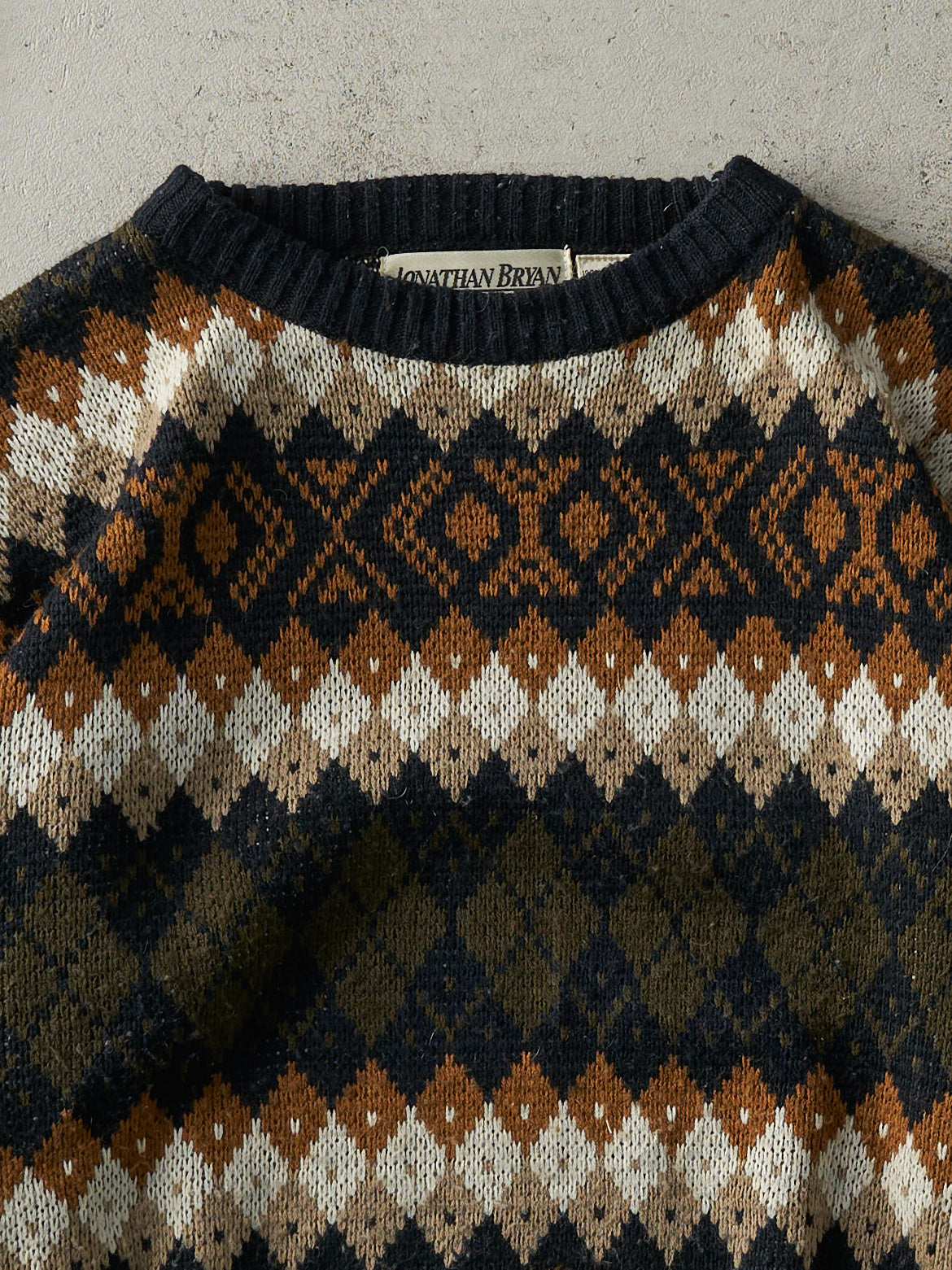 Vintage 80s Brown, Black and Beige Patterned Knit Pullover (L)