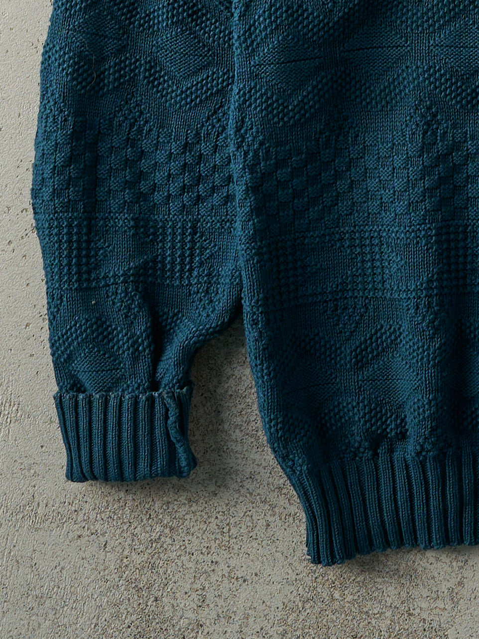 Vintage 90s Deep Teal Patterned Knit Pullover (M)