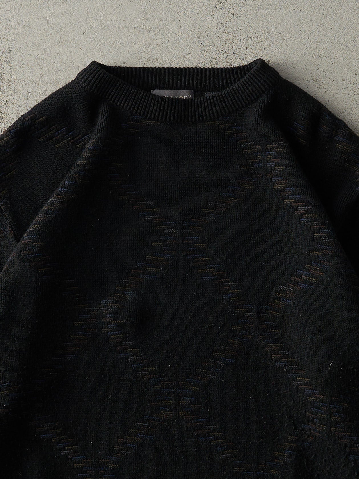 Vintage 80s Black Patterned Knit Pullover (M)